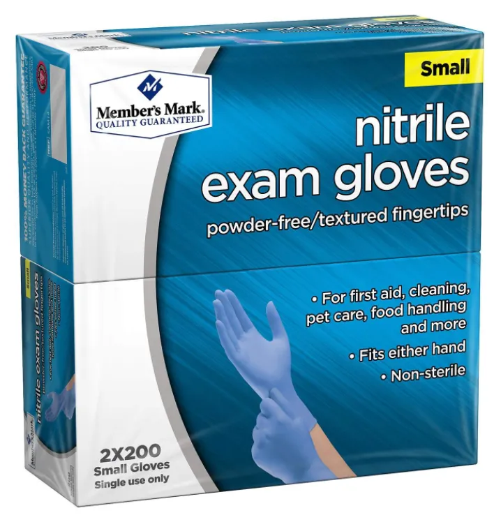 400 Nitrile Exam Blue Gloves, Member's Mark, Powder-Free, Latex Free, 4 Mil (2 Packs of 200)