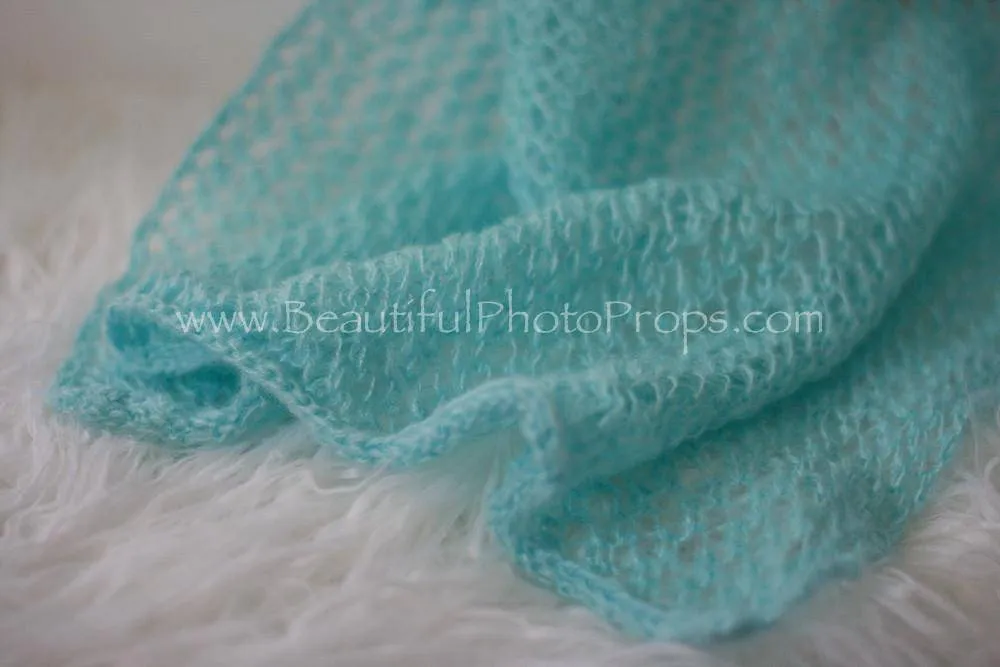 Aqua Blue Mohair Knit Baby Wrap