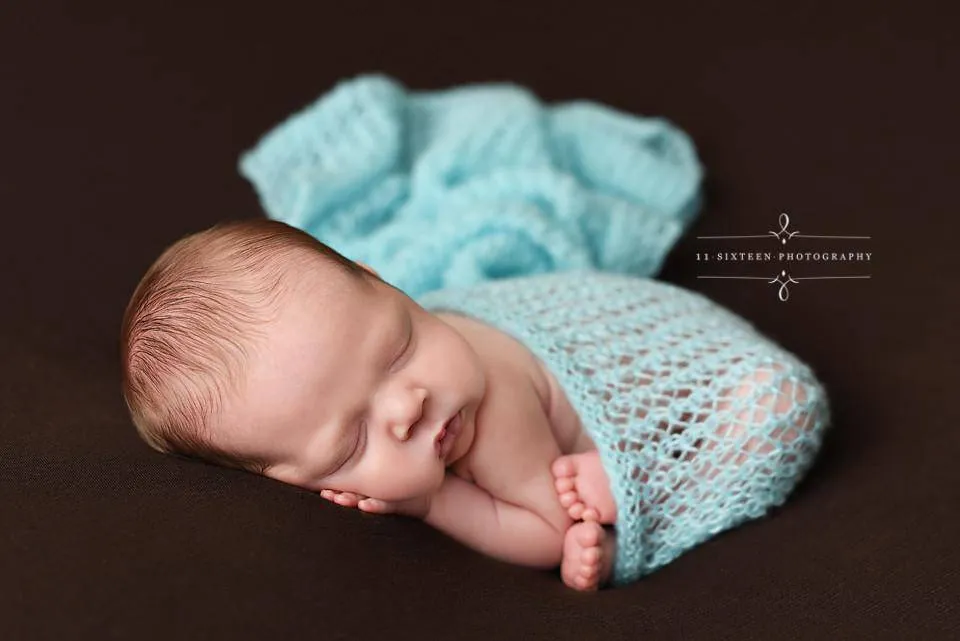 Aqua Blue Mohair Knit Baby Wrap