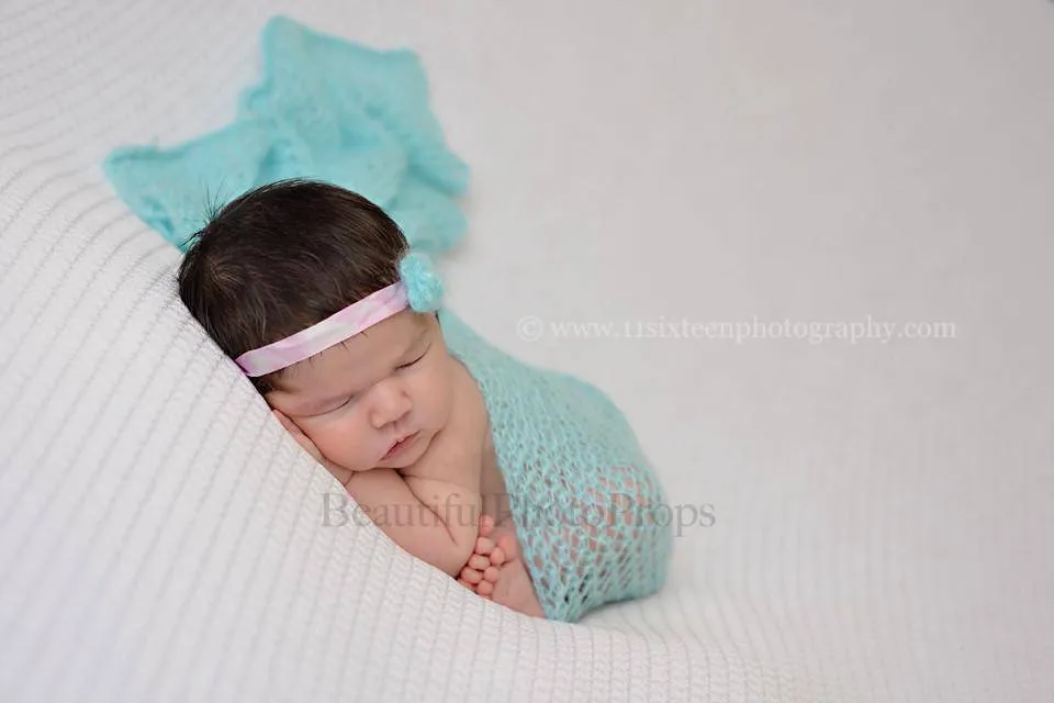 Aqua Blue Mohair Knit Baby Wrap