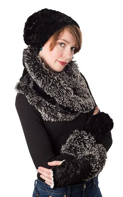 Double Cowl Shrug - Luxury Faux Fur in Vintage Rose with Cuddly Black (One Left!)