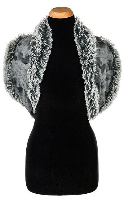 Double Cowl Shrug - Silver Tipped Fox Faux Fur in Blue Steel with Cuddly Slate (Sold Out!)