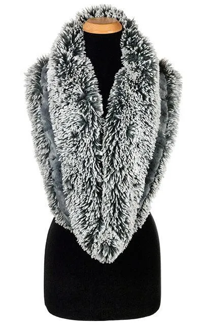 Double Cowl Shrug - Silver Tipped Fox Faux Fur in Blue Steel with Cuddly Slate (Sold Out!)