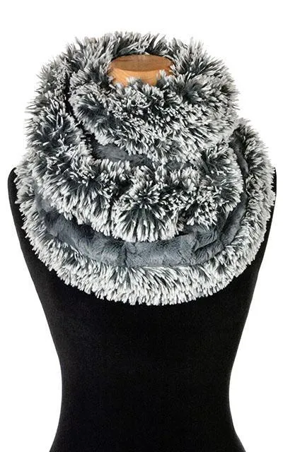 Double Cowl Shrug - Silver Tipped Fox Faux Fur in Blue Steel with Cuddly Slate (Sold Out!)