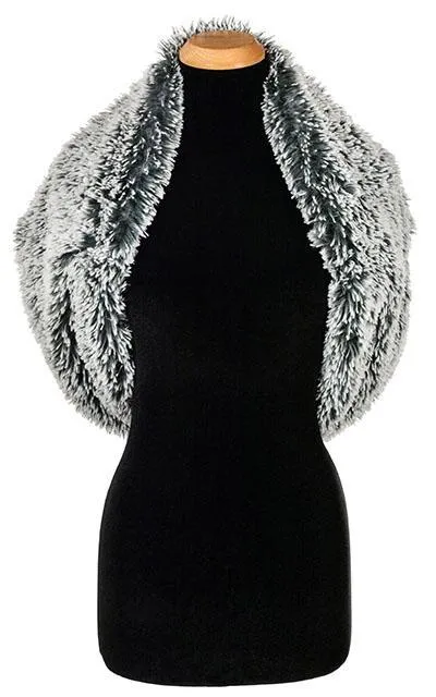 Double Cowl Shrug - Silver Tipped Fox Faux Fur in Blue Steel with Cuddly Slate (Sold Out!)