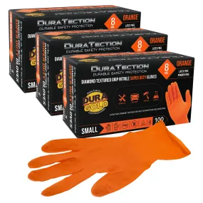 Duratection 8 Mil Orange Super Duty Diamond Textured Nitrile Disposable Gloves, 3 Boxes of 100, Small - Latex Free, Powder Free, Food Safe, Safety Protection Work Gloves