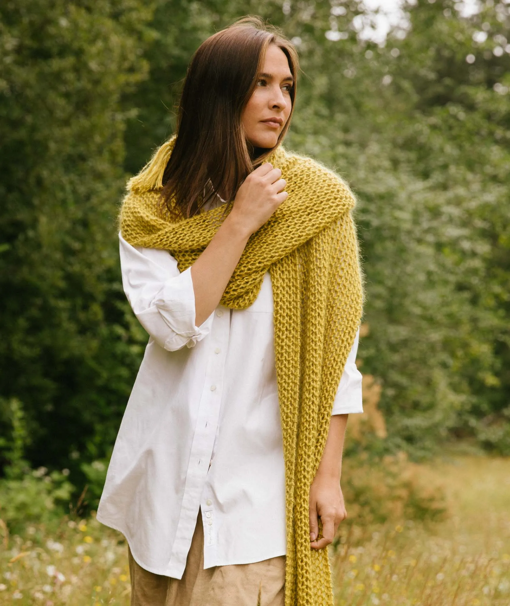 Easy Eyelet Wrap Using Rowan Kidsilk Haze and Softyak DK