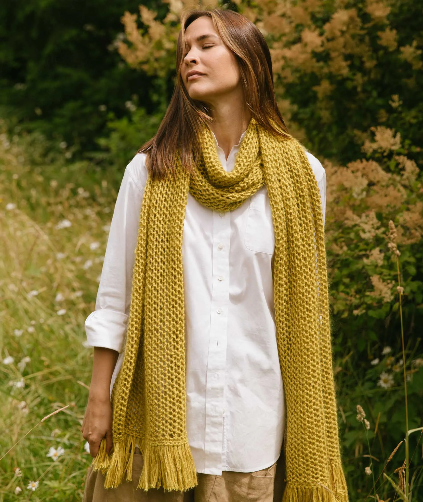 Easy Eyelet Wrap Using Rowan Kidsilk Haze and Softyak DK