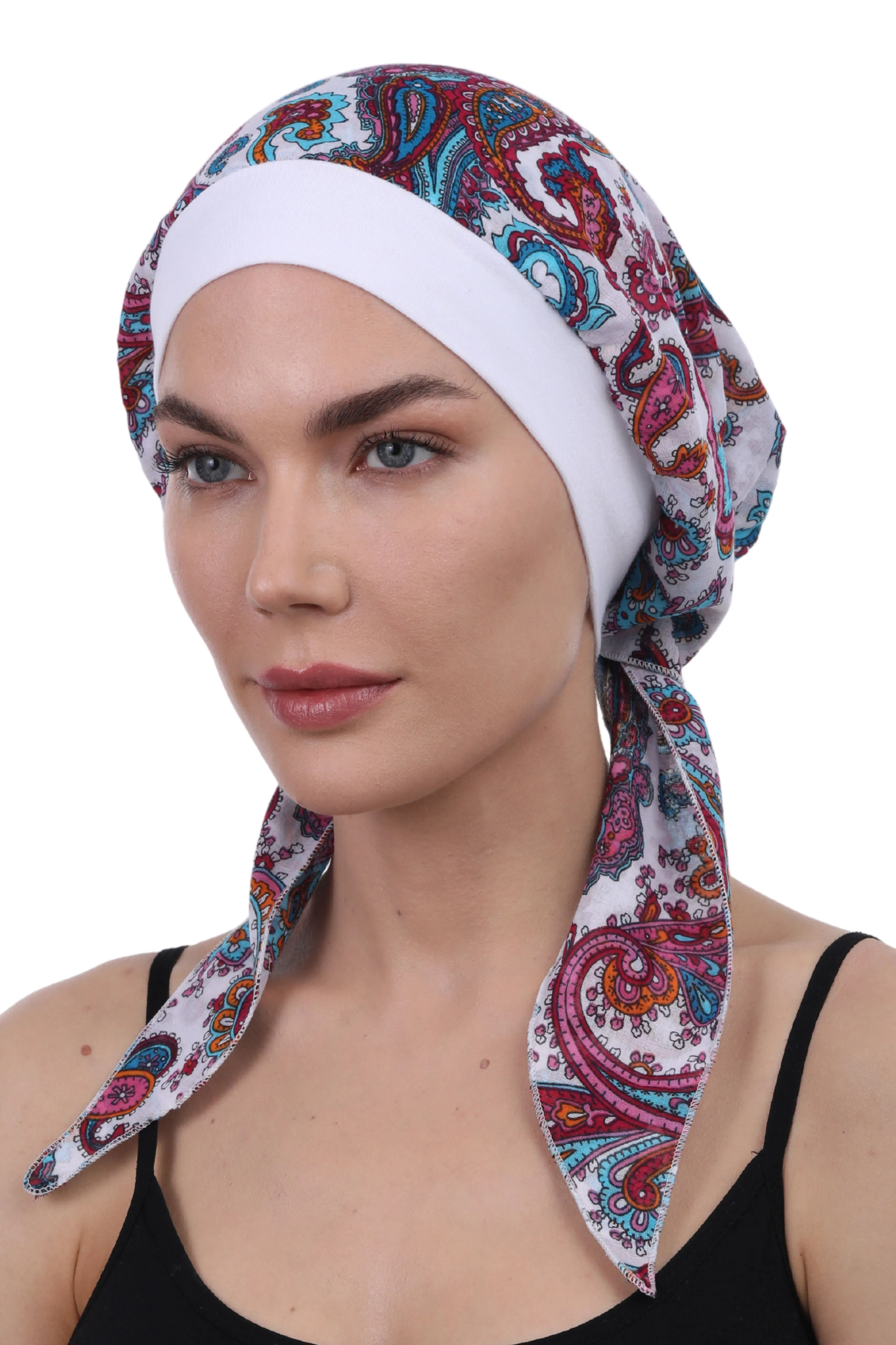 Easy Tie Pure Cotton Head Scarf with Bamboo Front