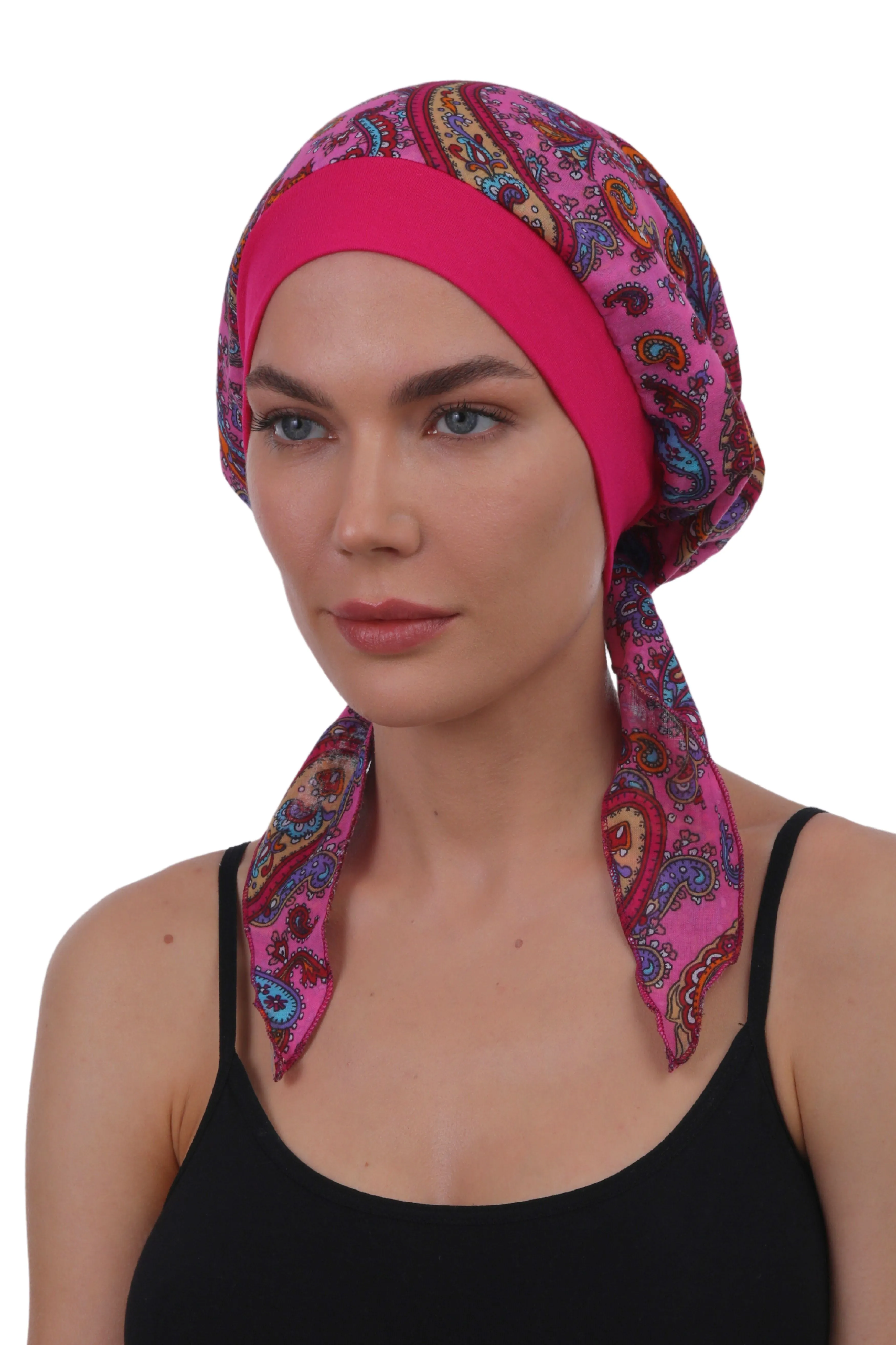 Easy Tie Pure Cotton Head Scarf with Bamboo Front