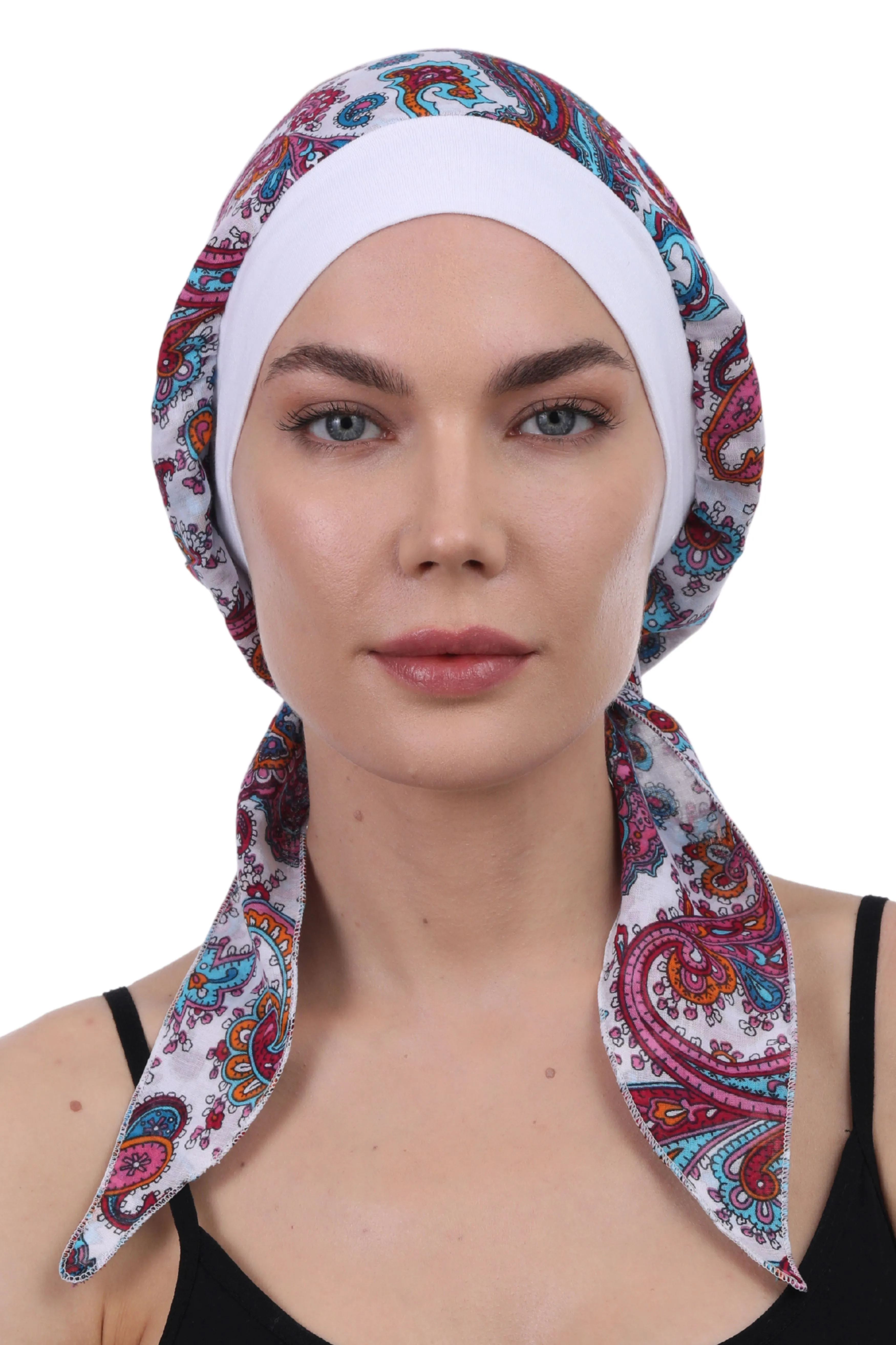 Easy Tie Pure Cotton Head Scarf with Bamboo Front