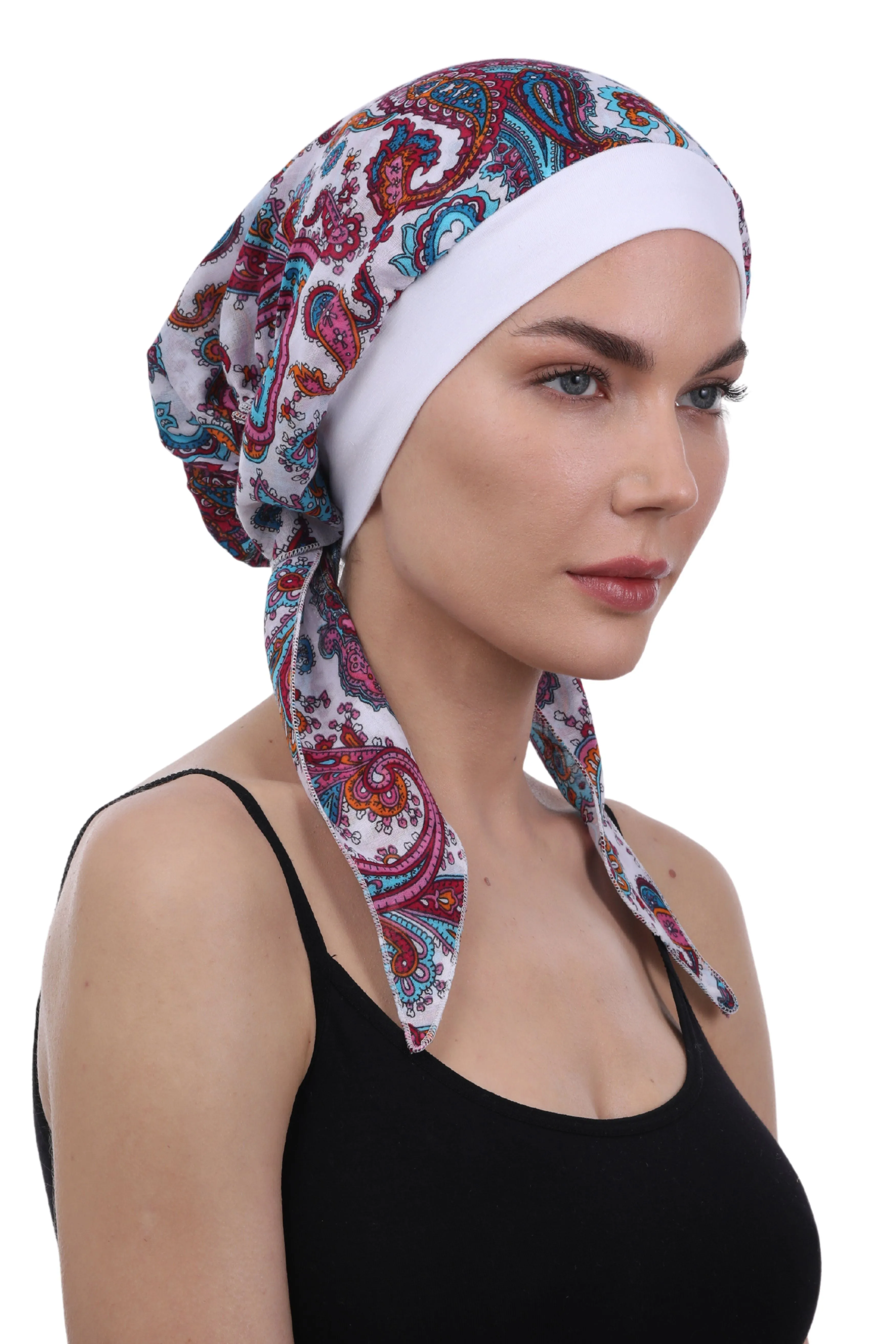 Easy Tie Pure Cotton Head Scarf with Bamboo Front