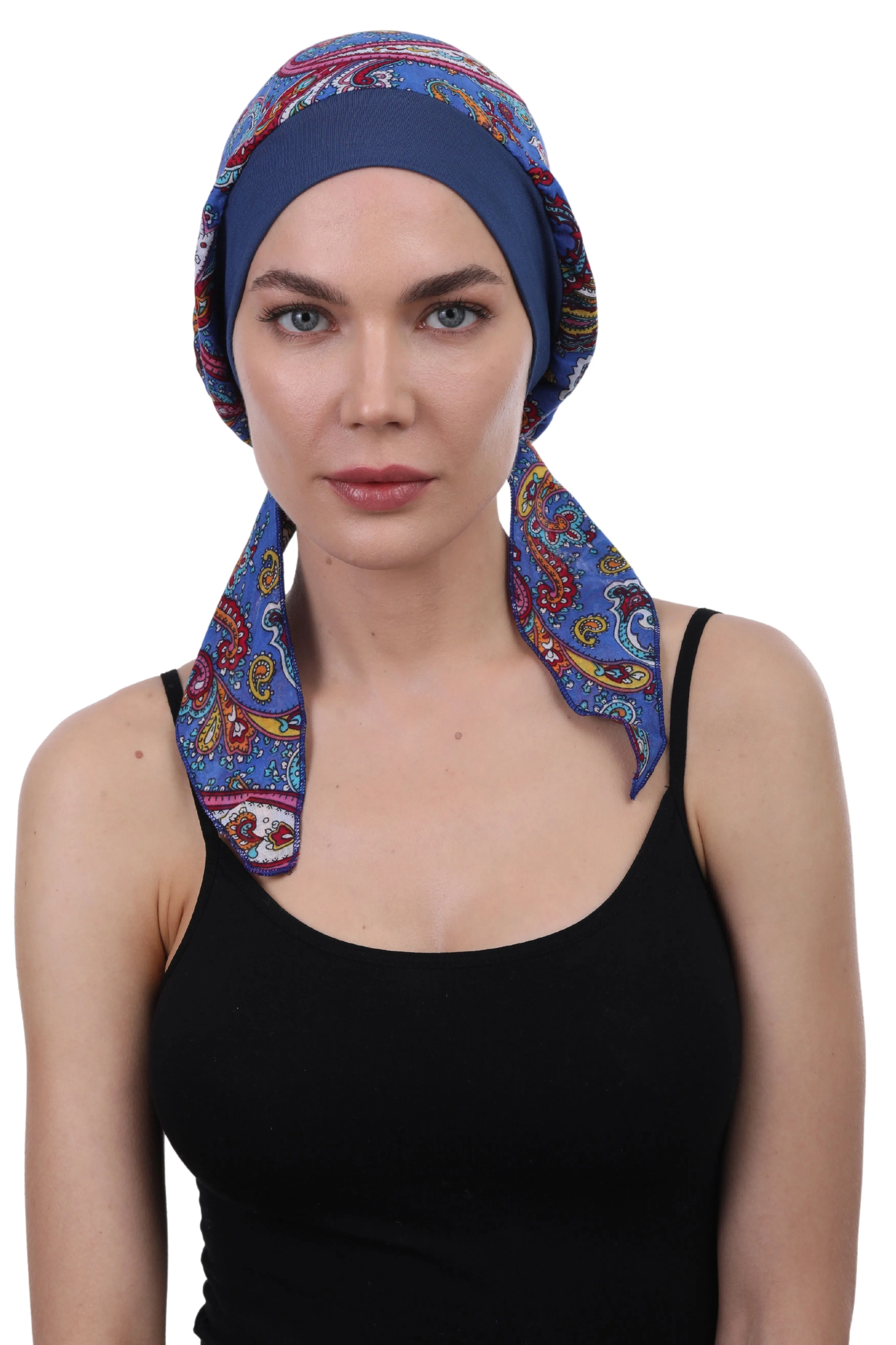 Easy Tie Pure Cotton Head Scarf with Bamboo Front