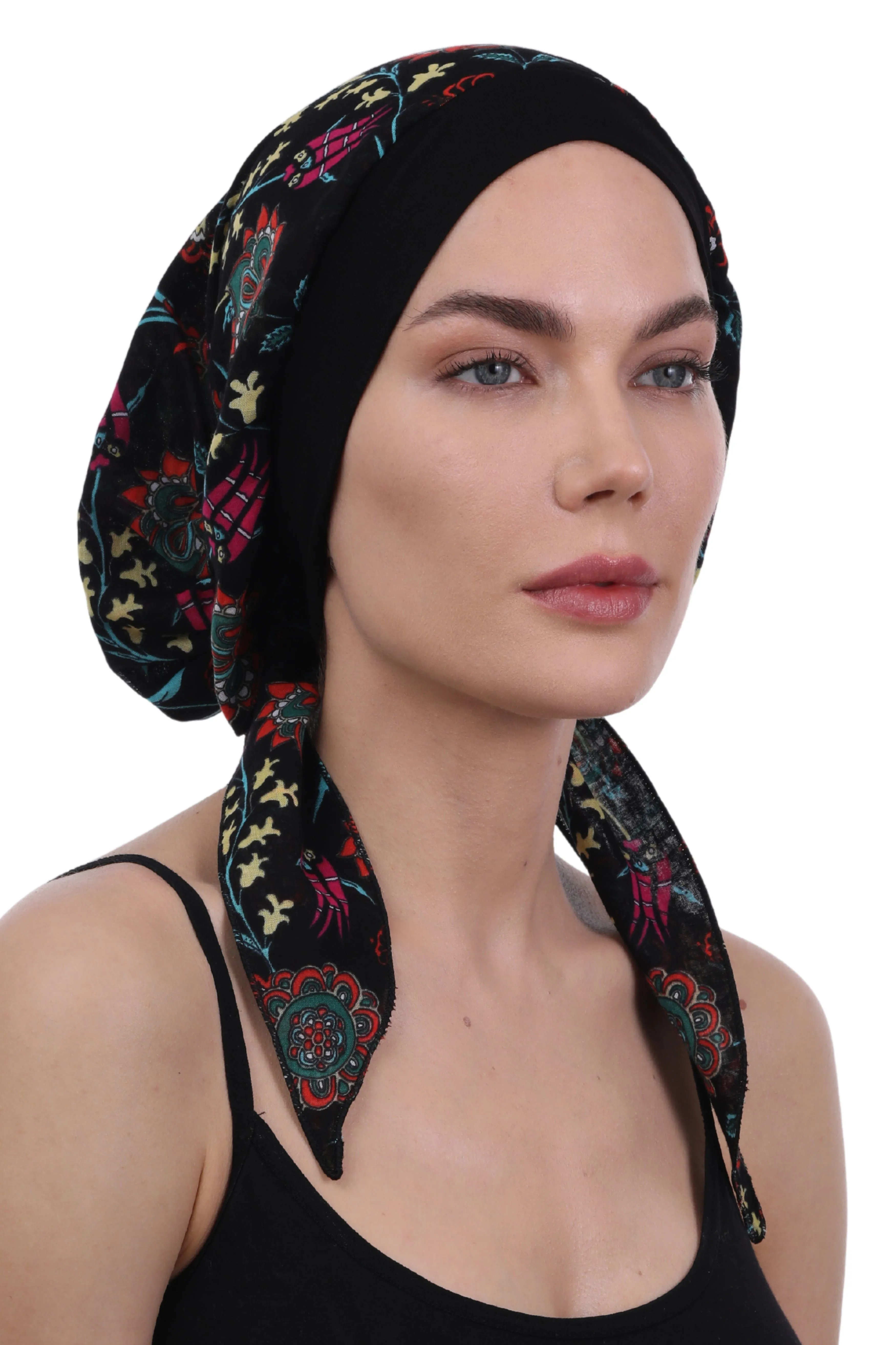 Easy Tie Pure Cotton Head Scarf with Bamboo Front