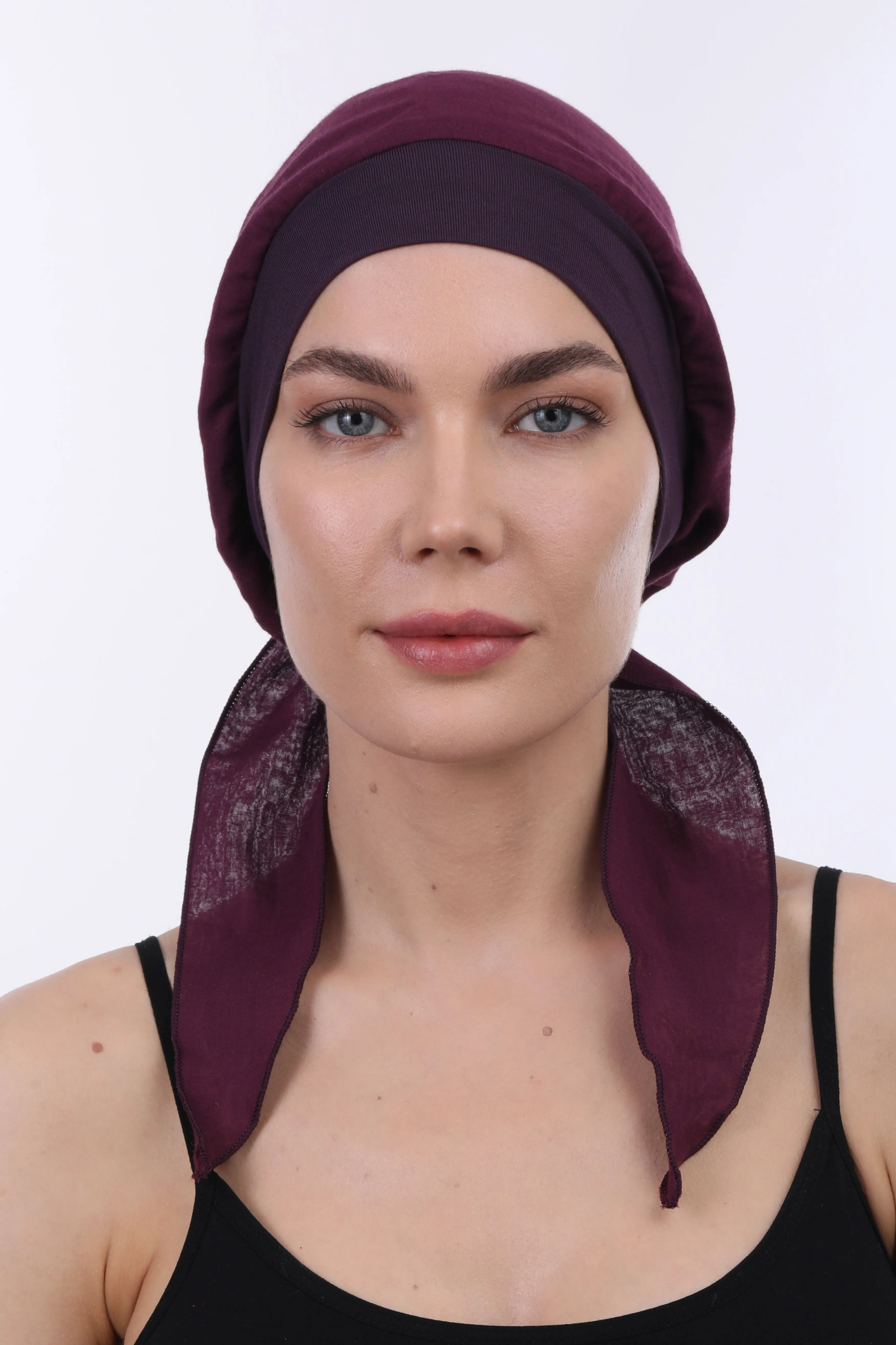 Easy Tie Pure Cotton Head Scarf with Bamboo Front