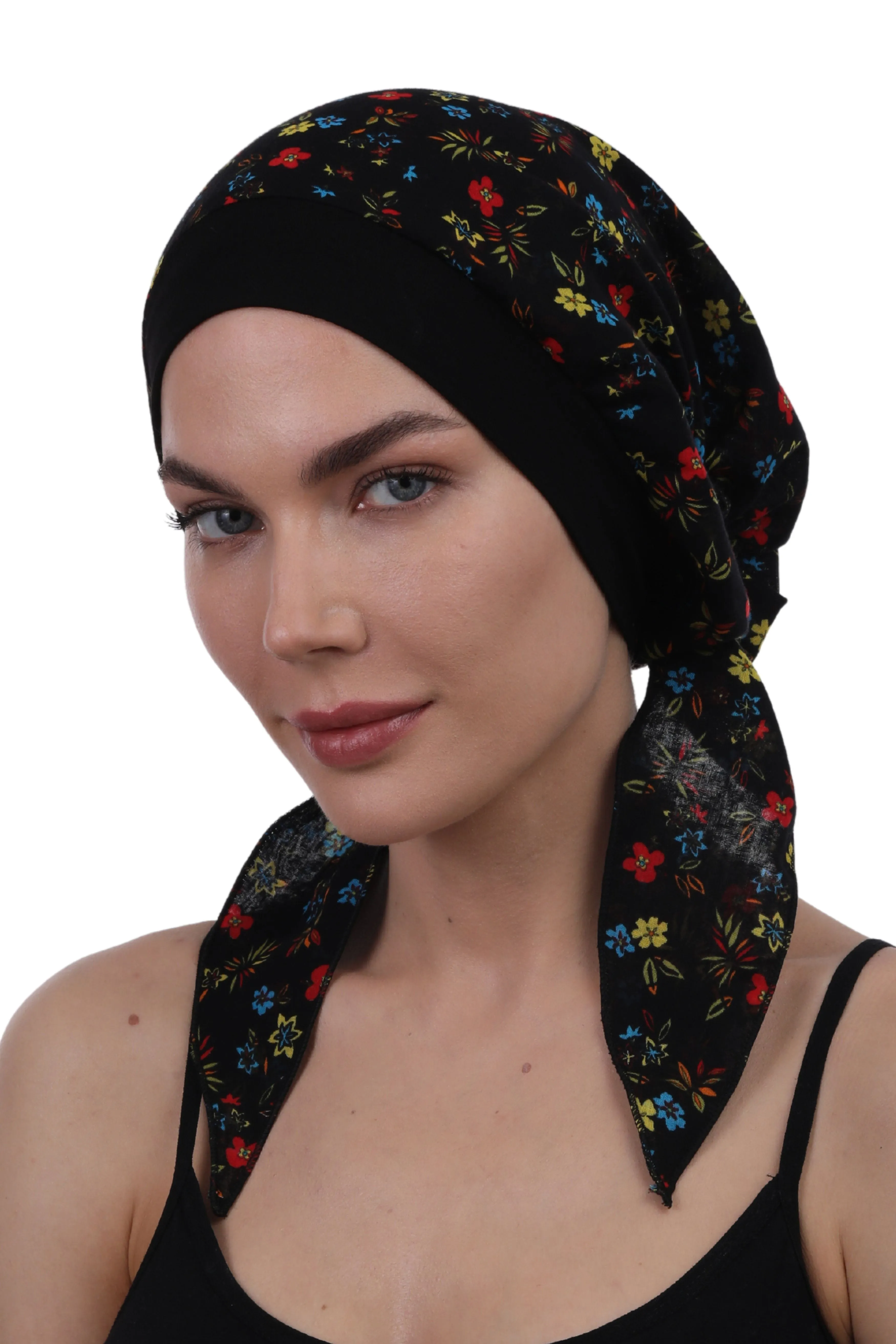 Easy Tie Pure Cotton Head Scarf with Bamboo Front