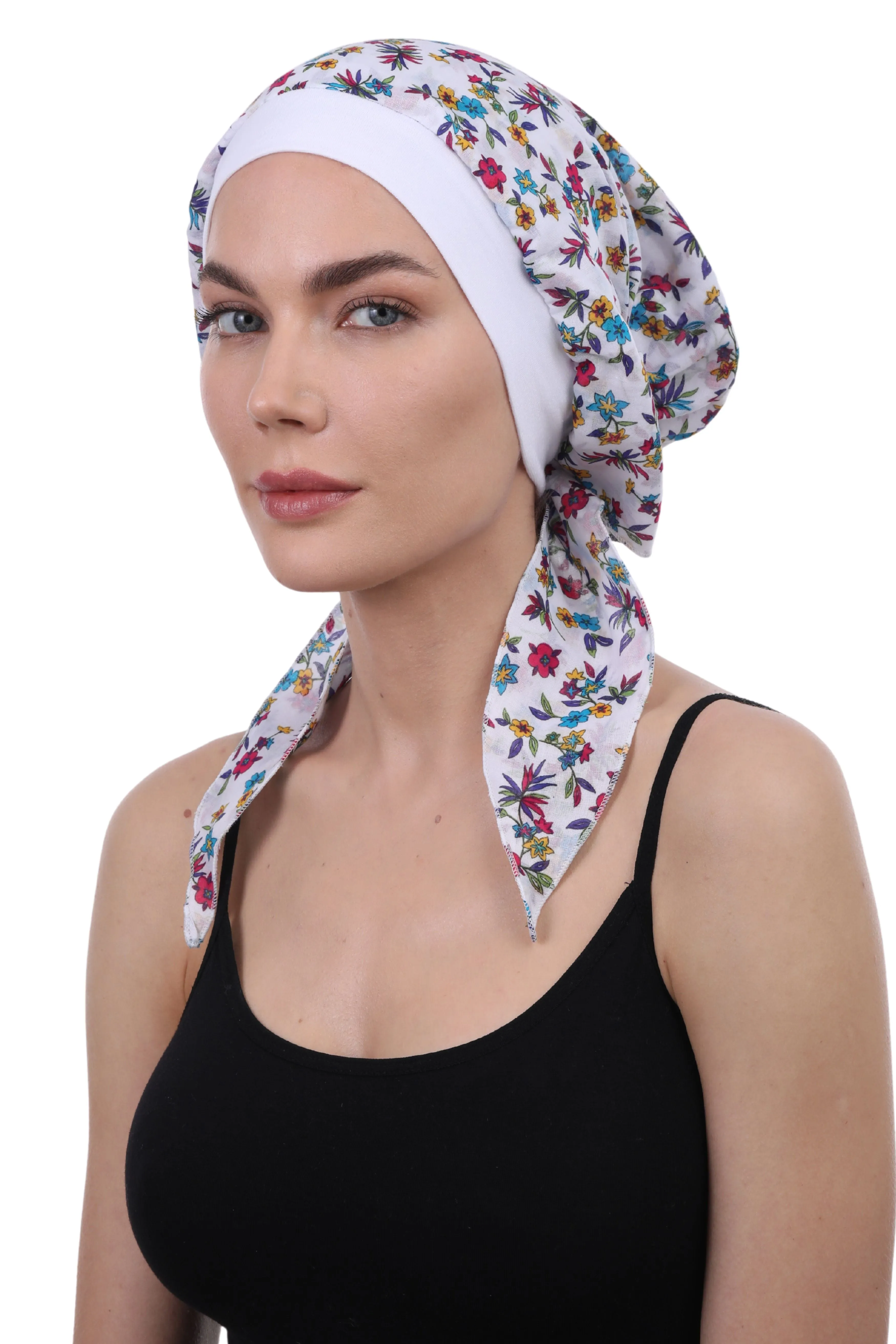 Easy Tie Pure Cotton Head Scarf with Bamboo Front