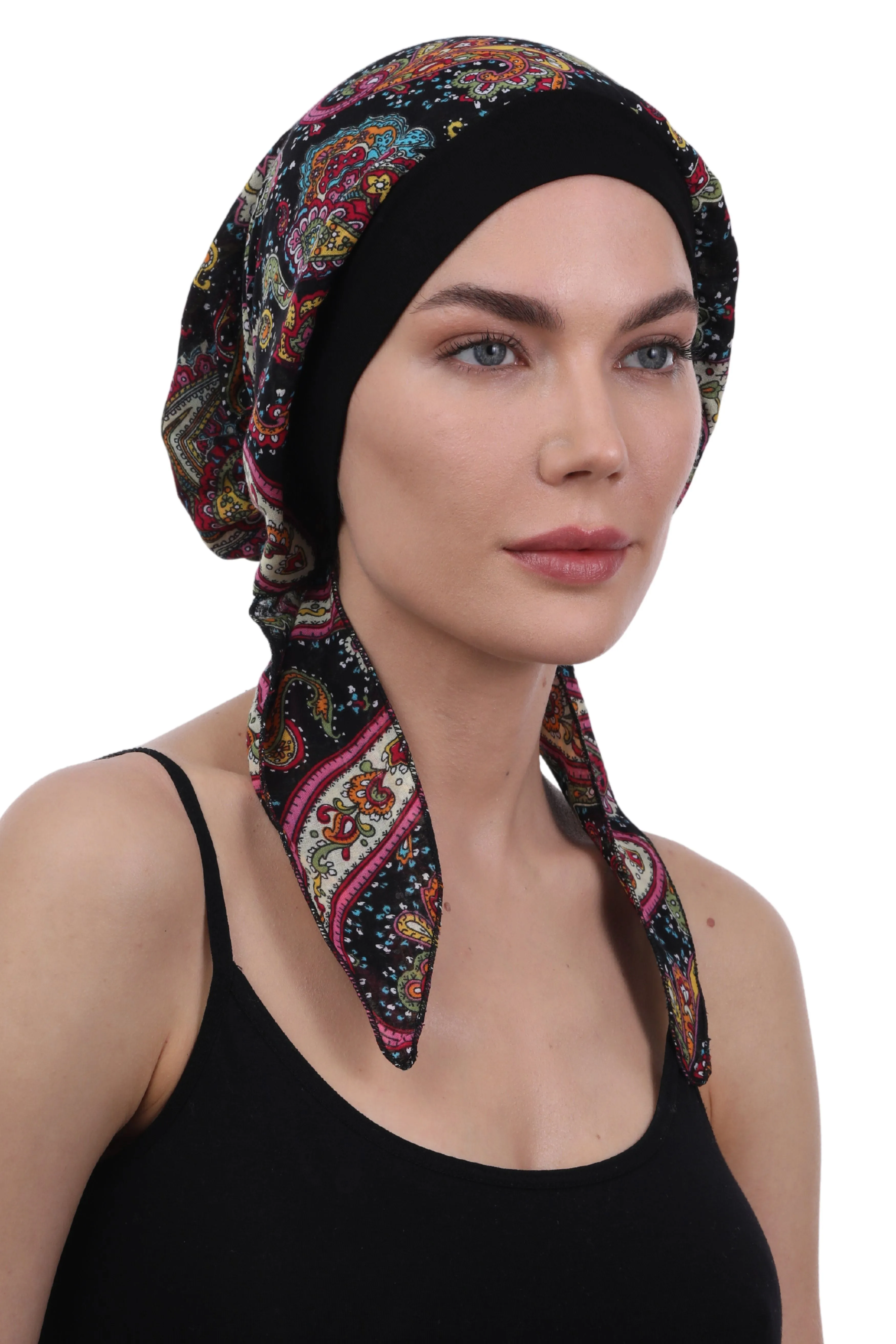 Easy Tie Pure Cotton Head Scarf with Bamboo Front