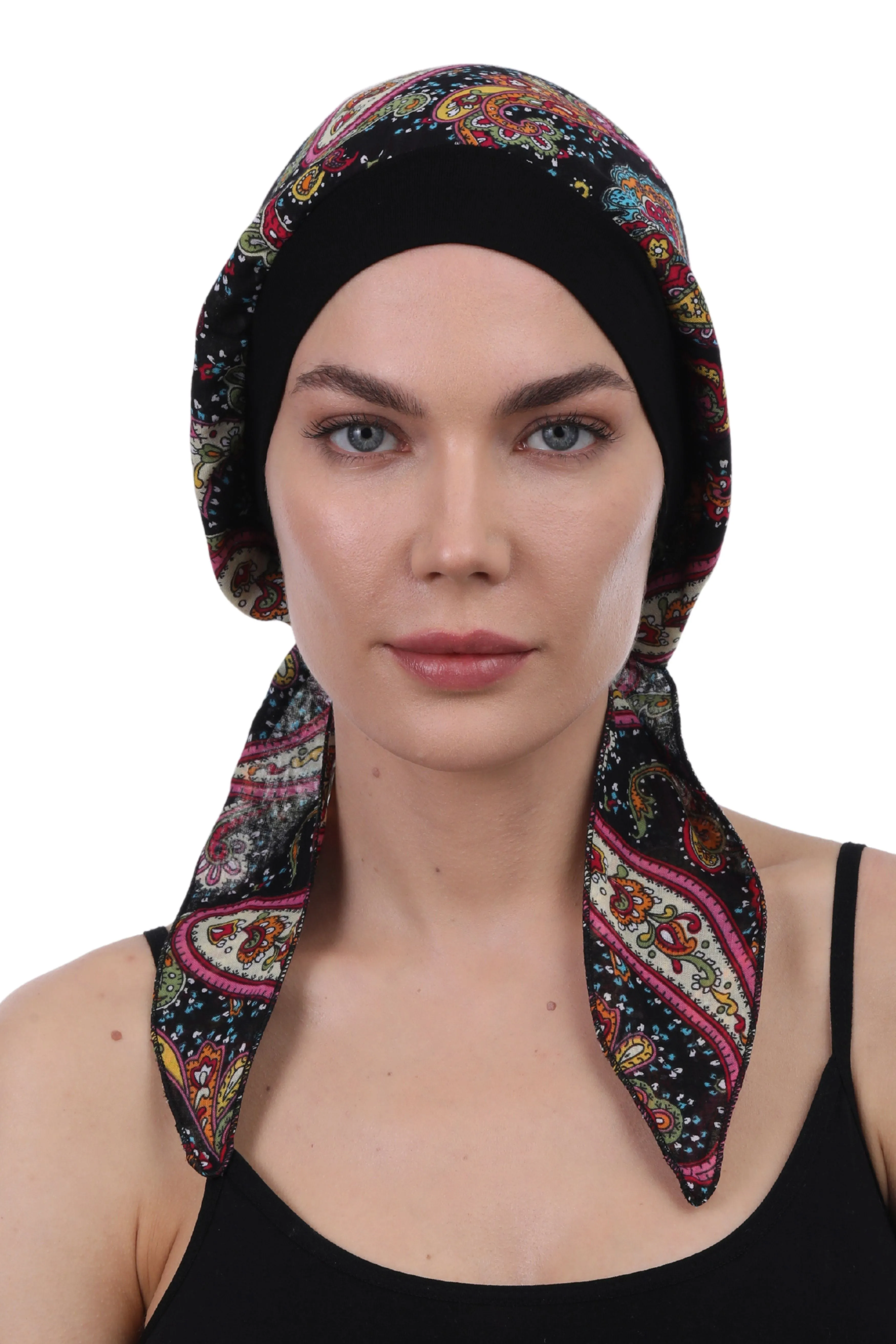 Easy Tie Pure Cotton Head Scarf with Bamboo Front