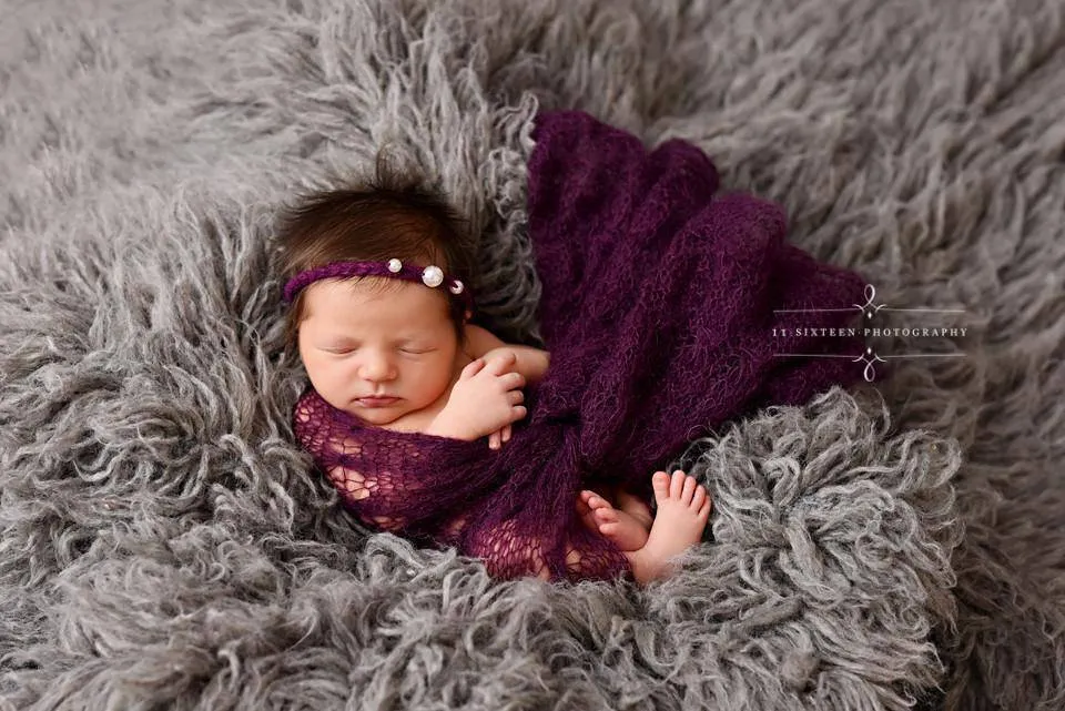 Eggplant Purple Sunflower Mohair Knit Baby Wrap