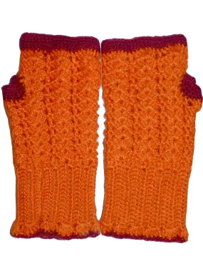 Graminarts fingerless yarn crochet Beautiful design with orange-maroon line colour gloves