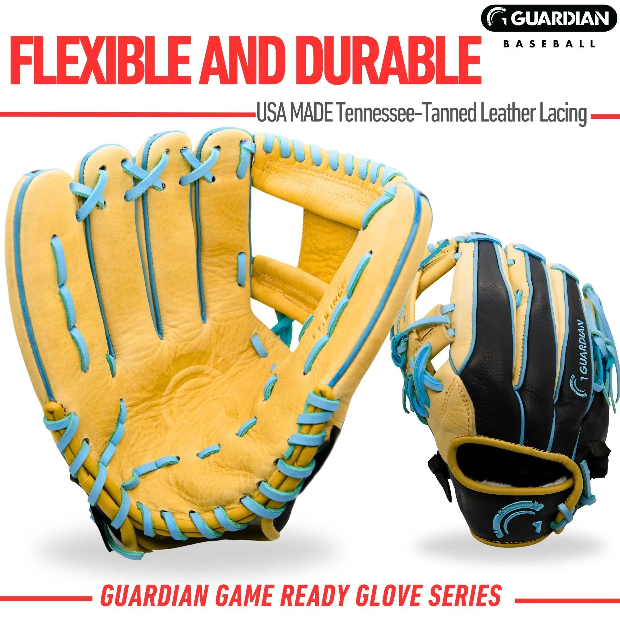 Guardian Game Ready Pre-Broken In Baseball Glove (Natural/Columbia Blue/Black)