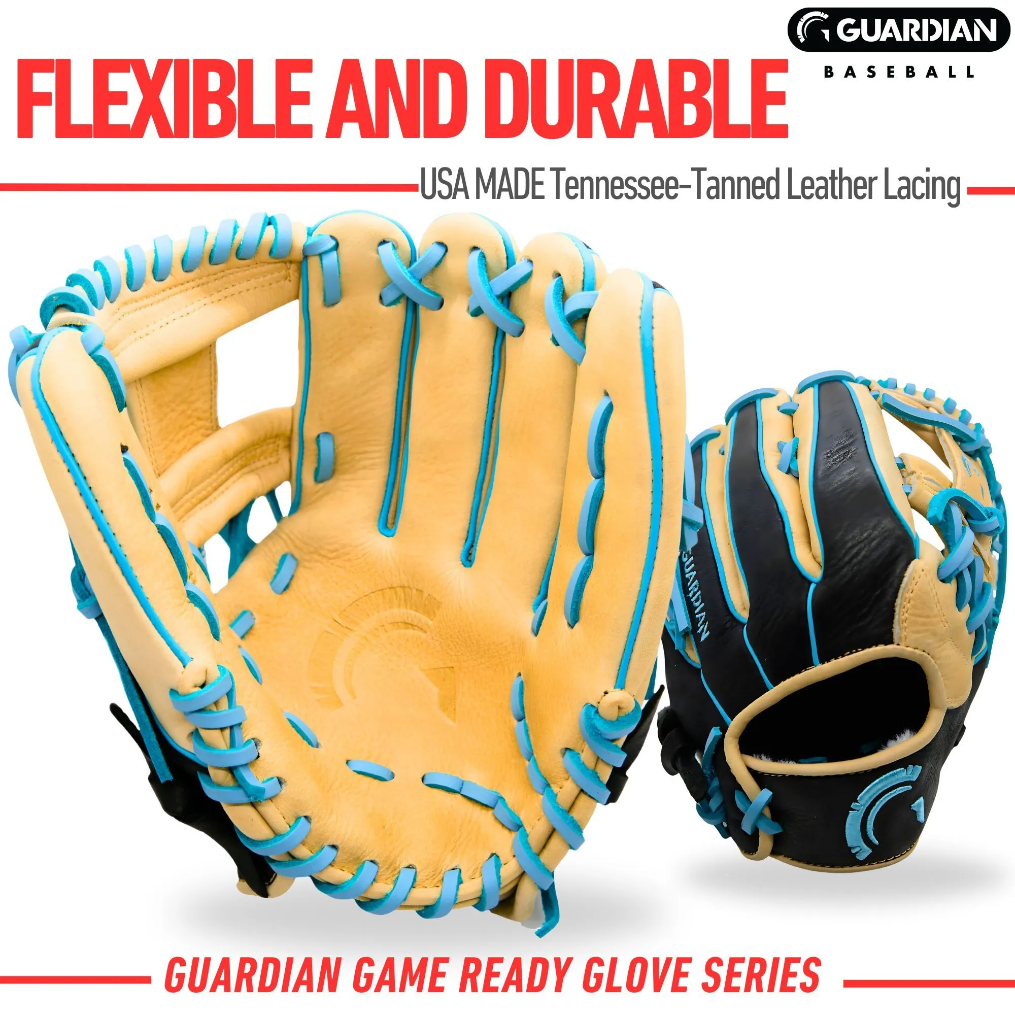 Guardian Game Ready Pre-Broken In Baseball Glove (Natural/Columbia Blue/Black)