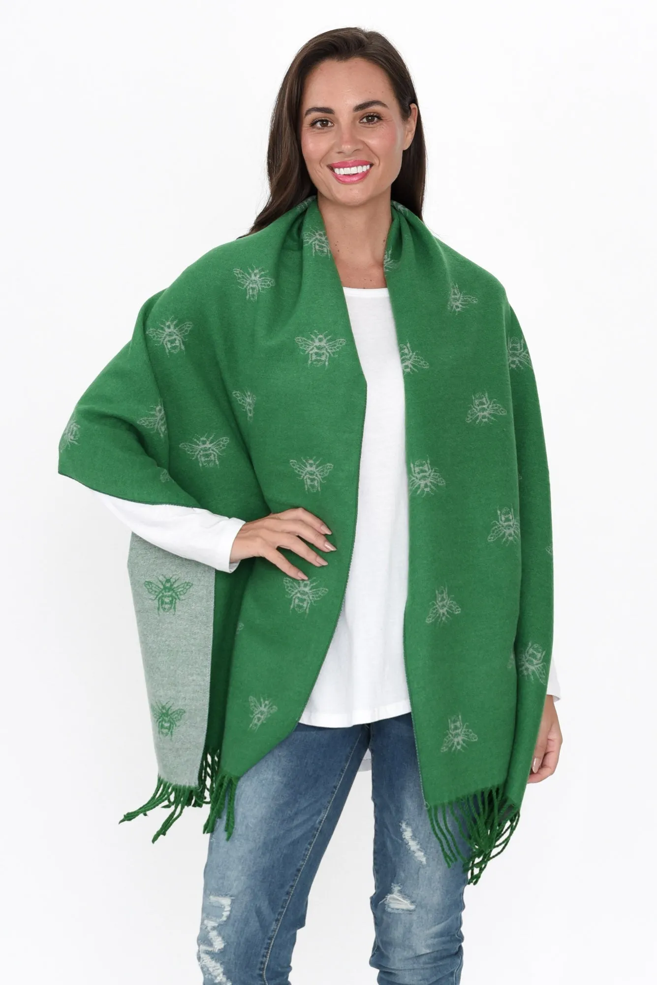 Harna Green Bee Tassel Scarf