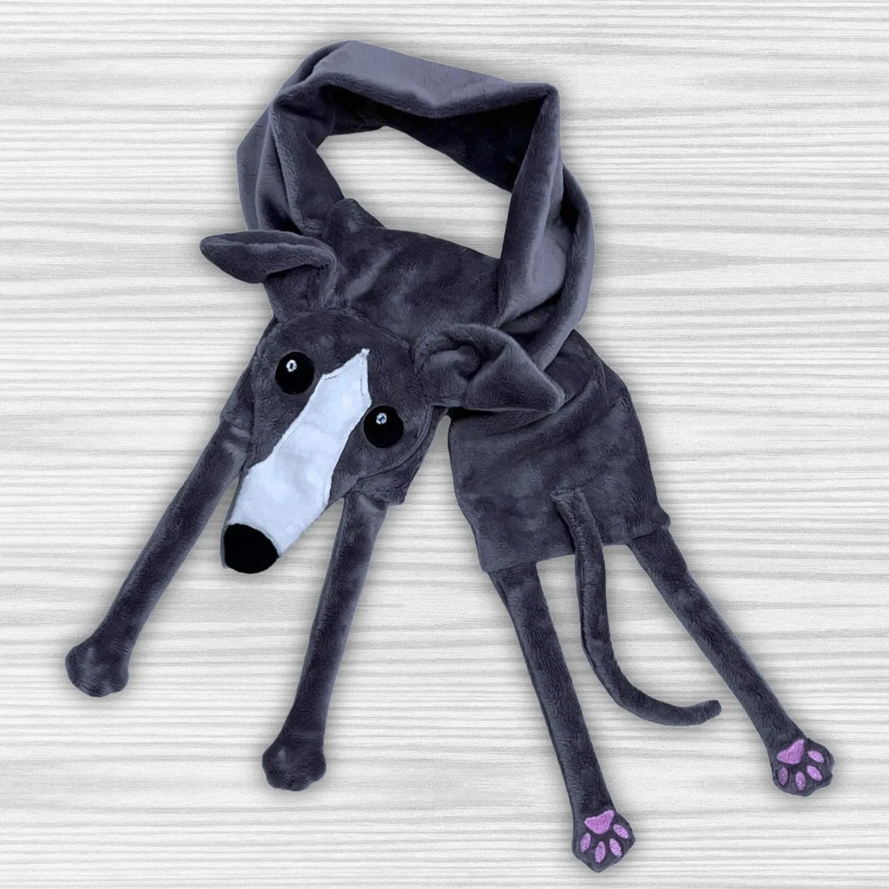 Houndie Cuddler Scarf Greyhound Whippet Grey With Blaze