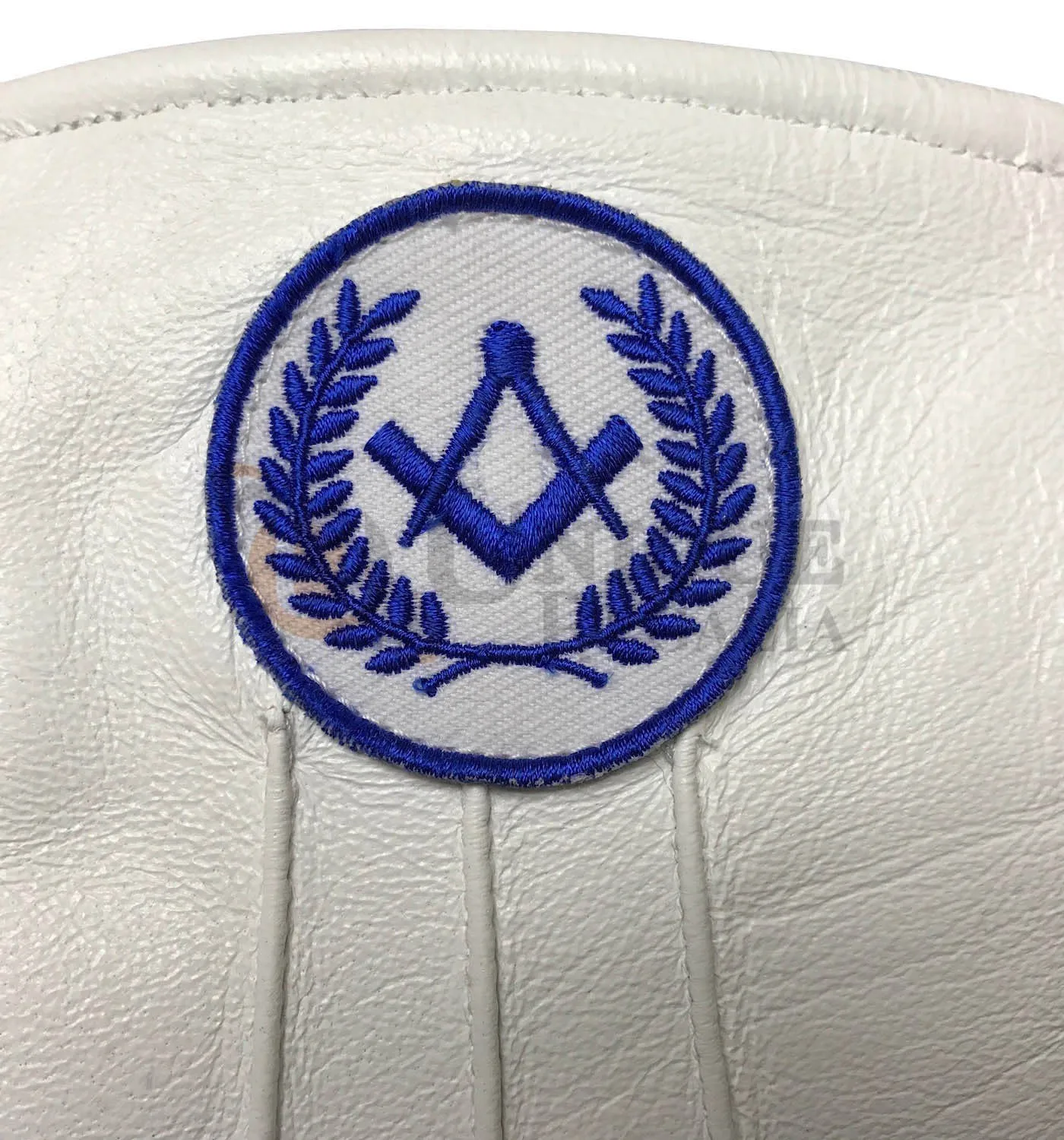 Masonic Regalia White Soft Leather Gloves Square Compass Yellow/Blue