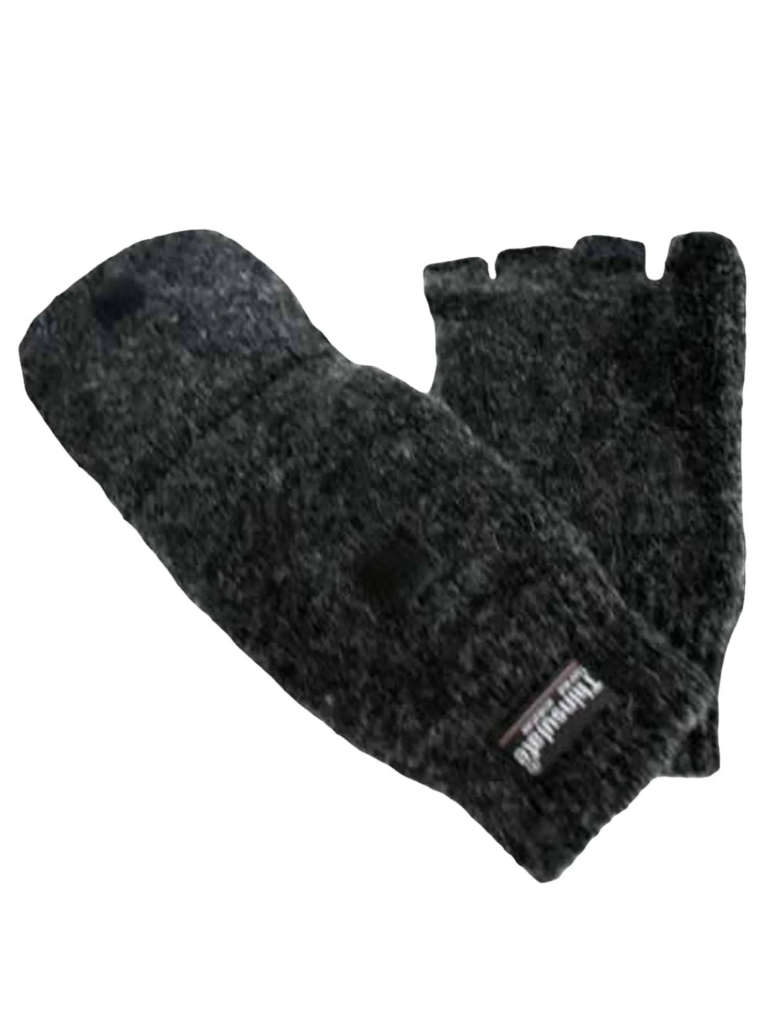 Mens Black Rag Wool Fingerless Convertible Gloves