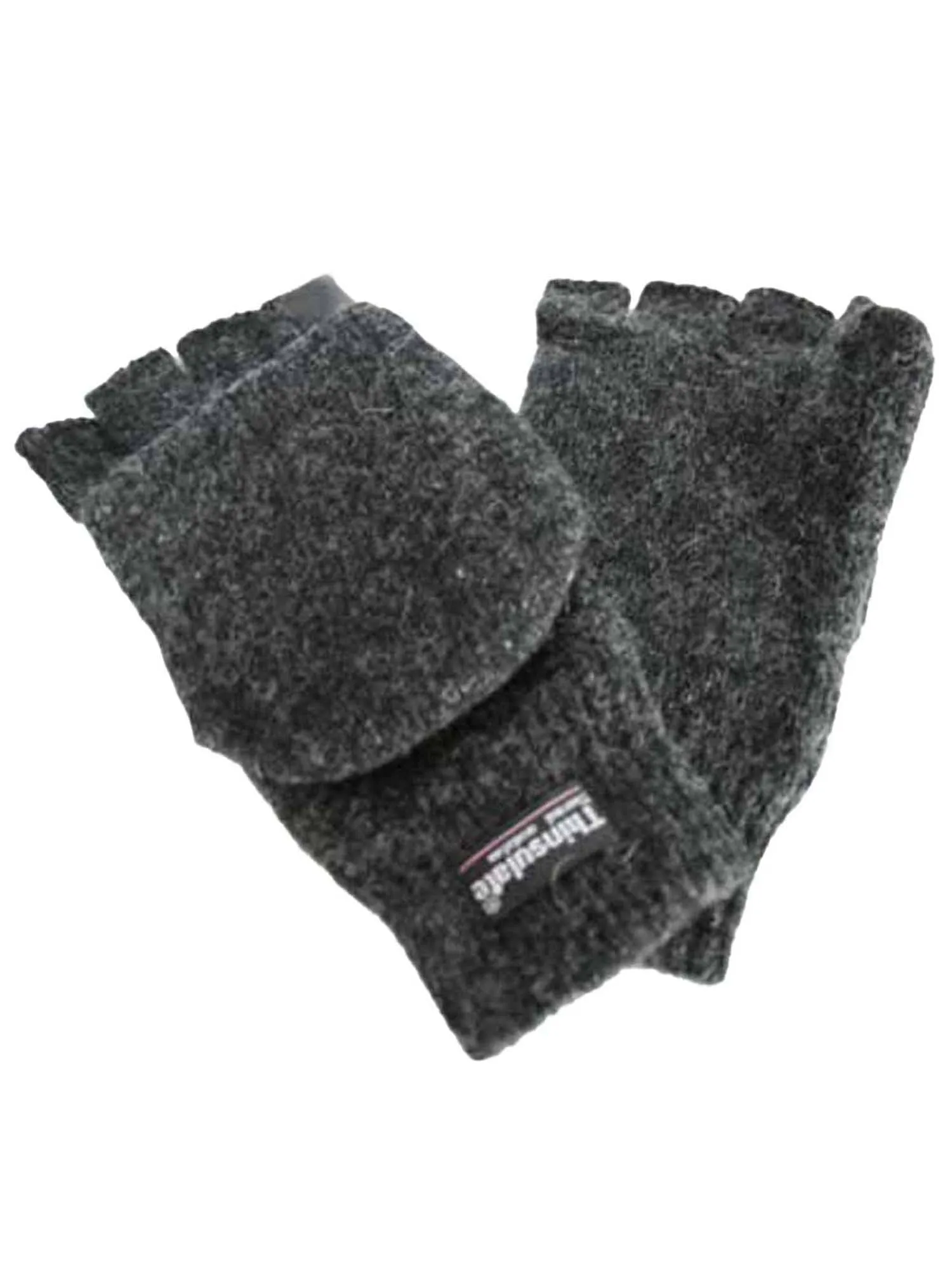 Mens Black Rag Wool Fingerless Convertible Gloves