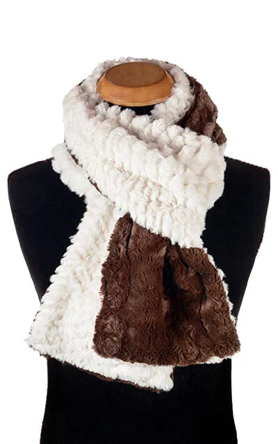 Men's Classic Scarf - Two-Tone, Plush Faux Fur in Falkor with Cuddly Fur in Chocolate (Limited Availability)