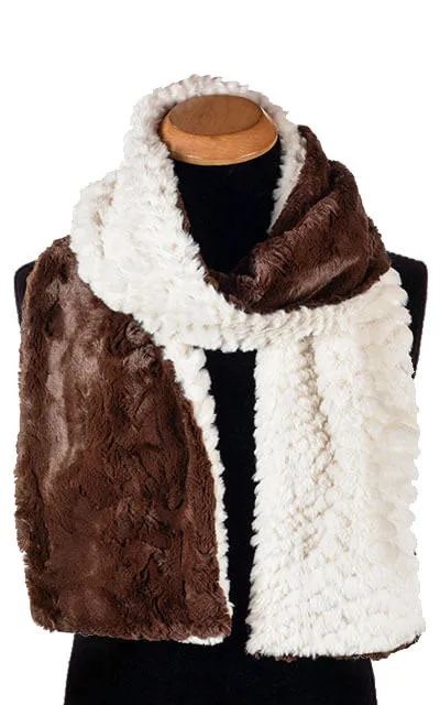 Men's Classic Scarf - Two-Tone, Plush Faux Fur in Falkor with Cuddly Fur in Chocolate (Limited Availability)