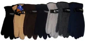 Men's Fleece Insulation Gloves Leather Palm With Velcro Strap Solid Plain GM55043