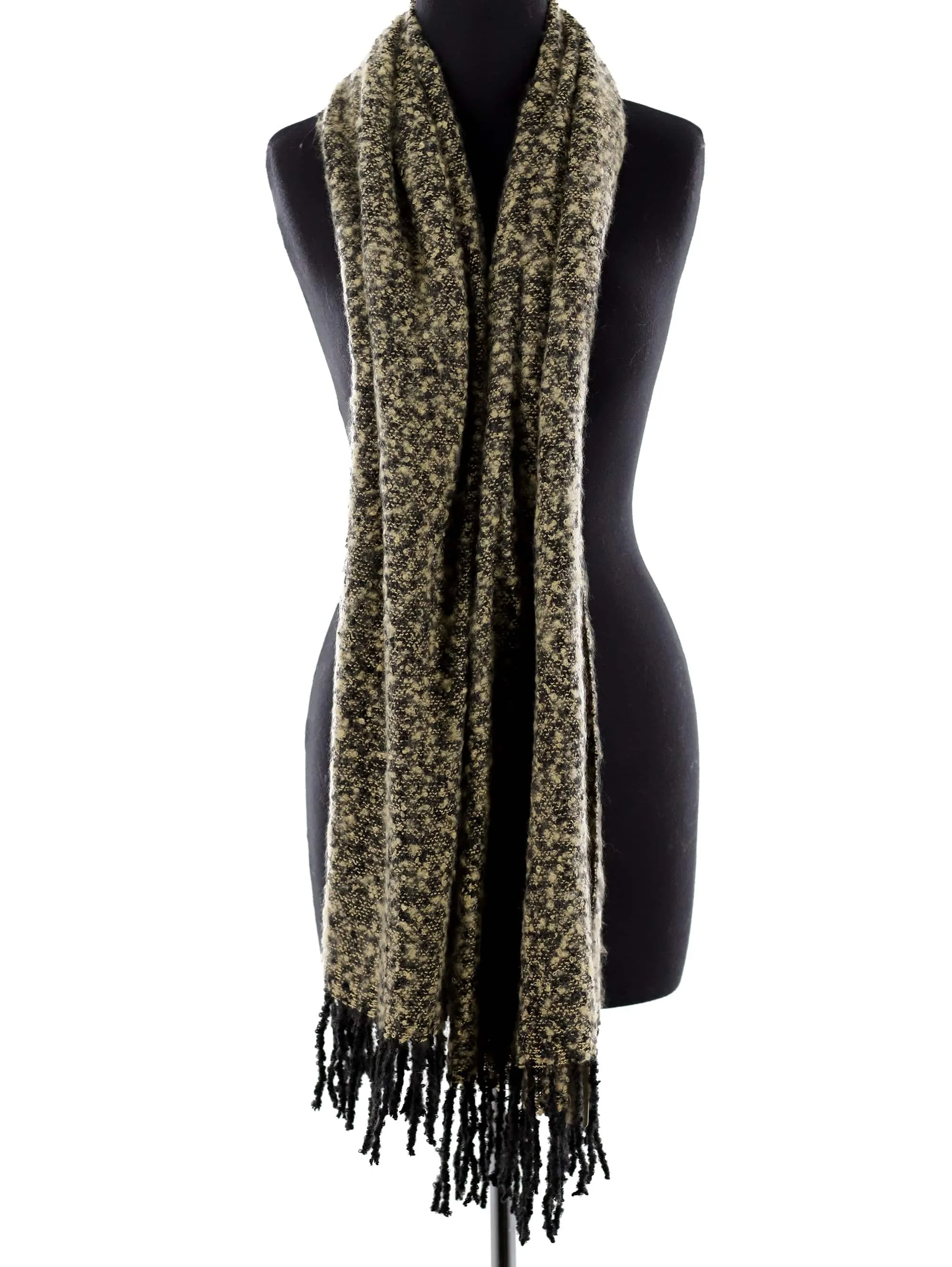 Muffler Scarf Plush with Fringe - Black/Ivory