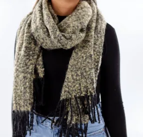 Muffler Scarf Plush with Fringe - Black/Ivory