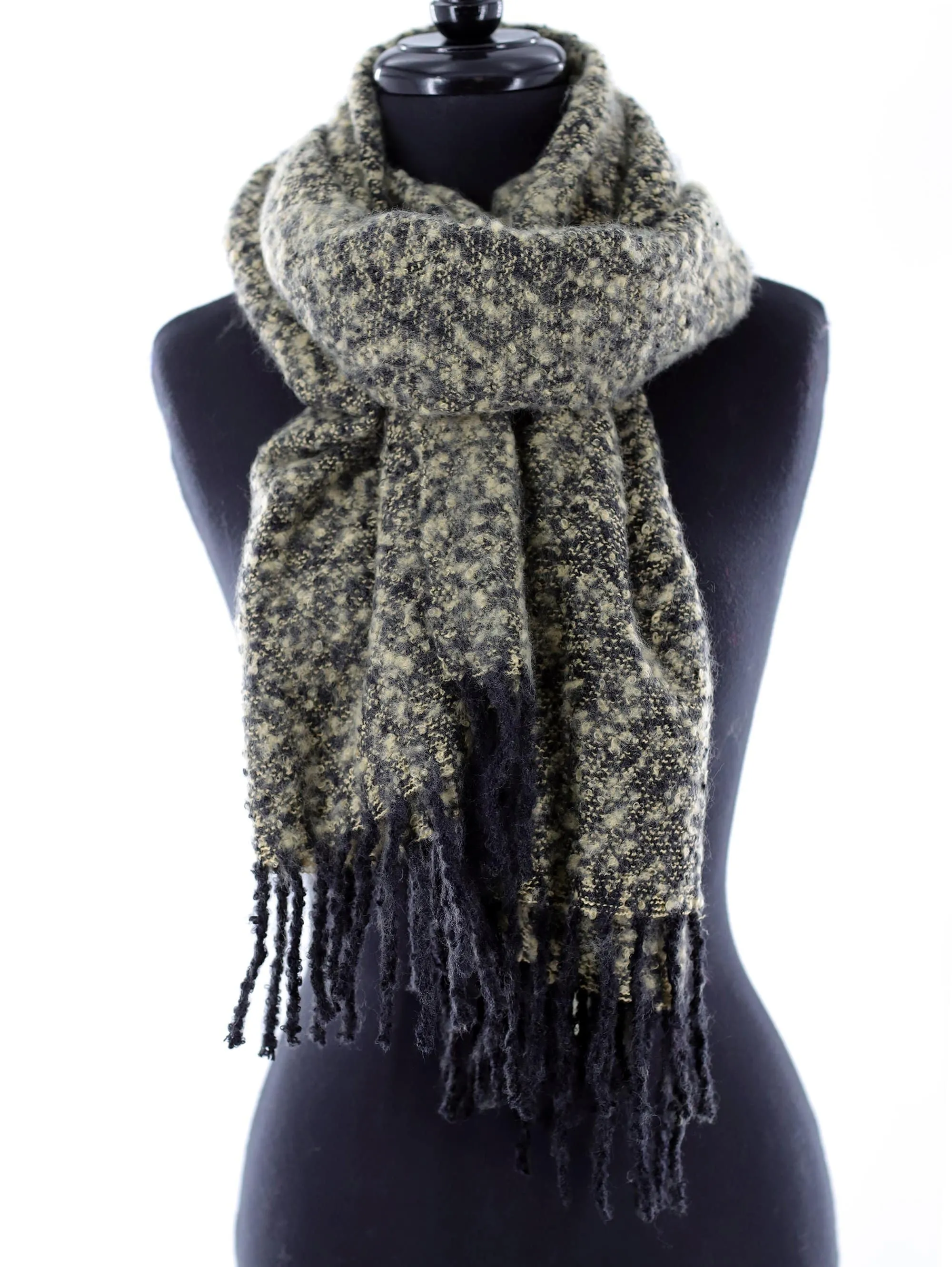 Muffler Scarf Plush with Fringe - Black/Ivory