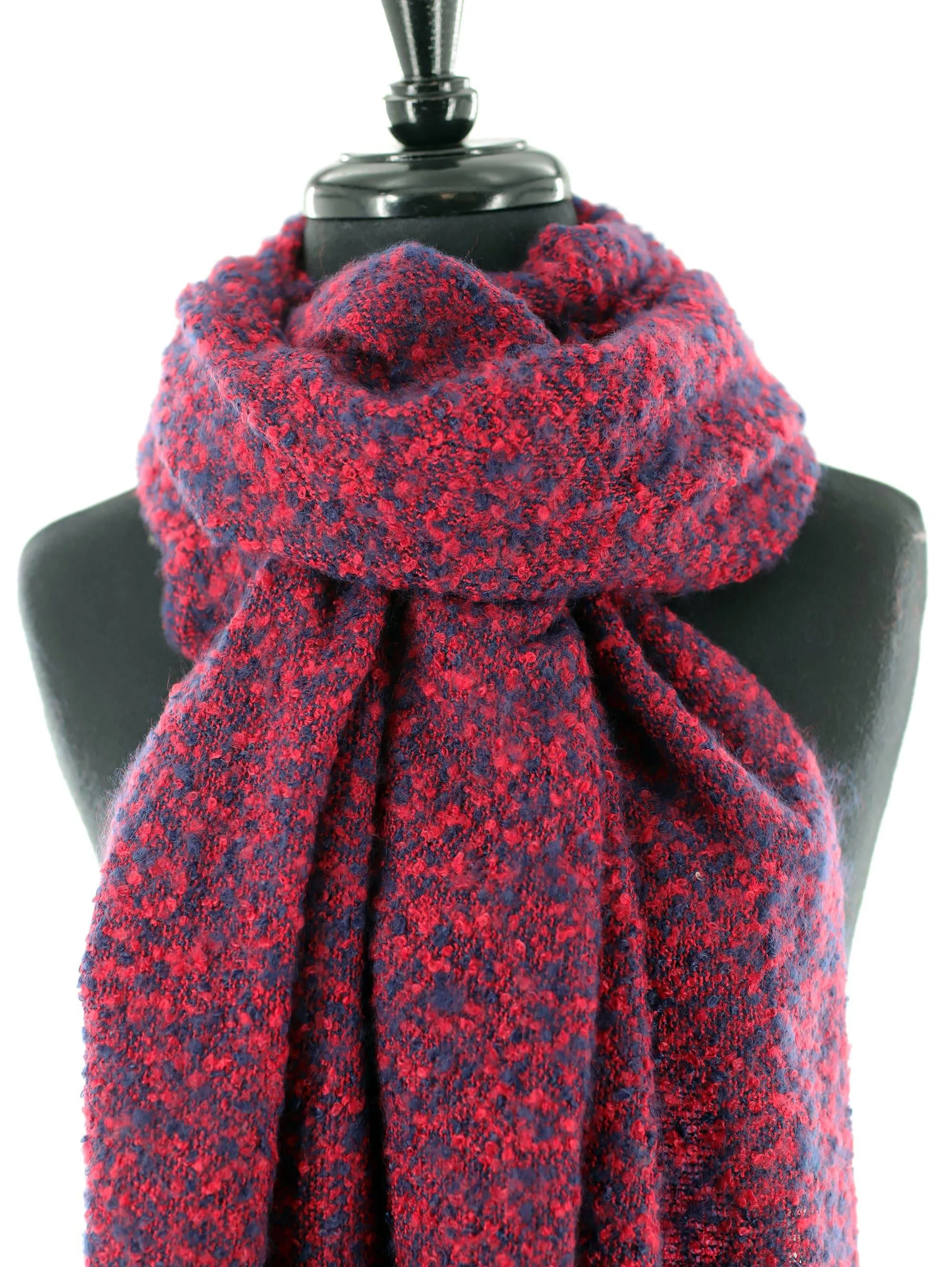 Muffler Scarf Plush with Fringe - Blue/Red