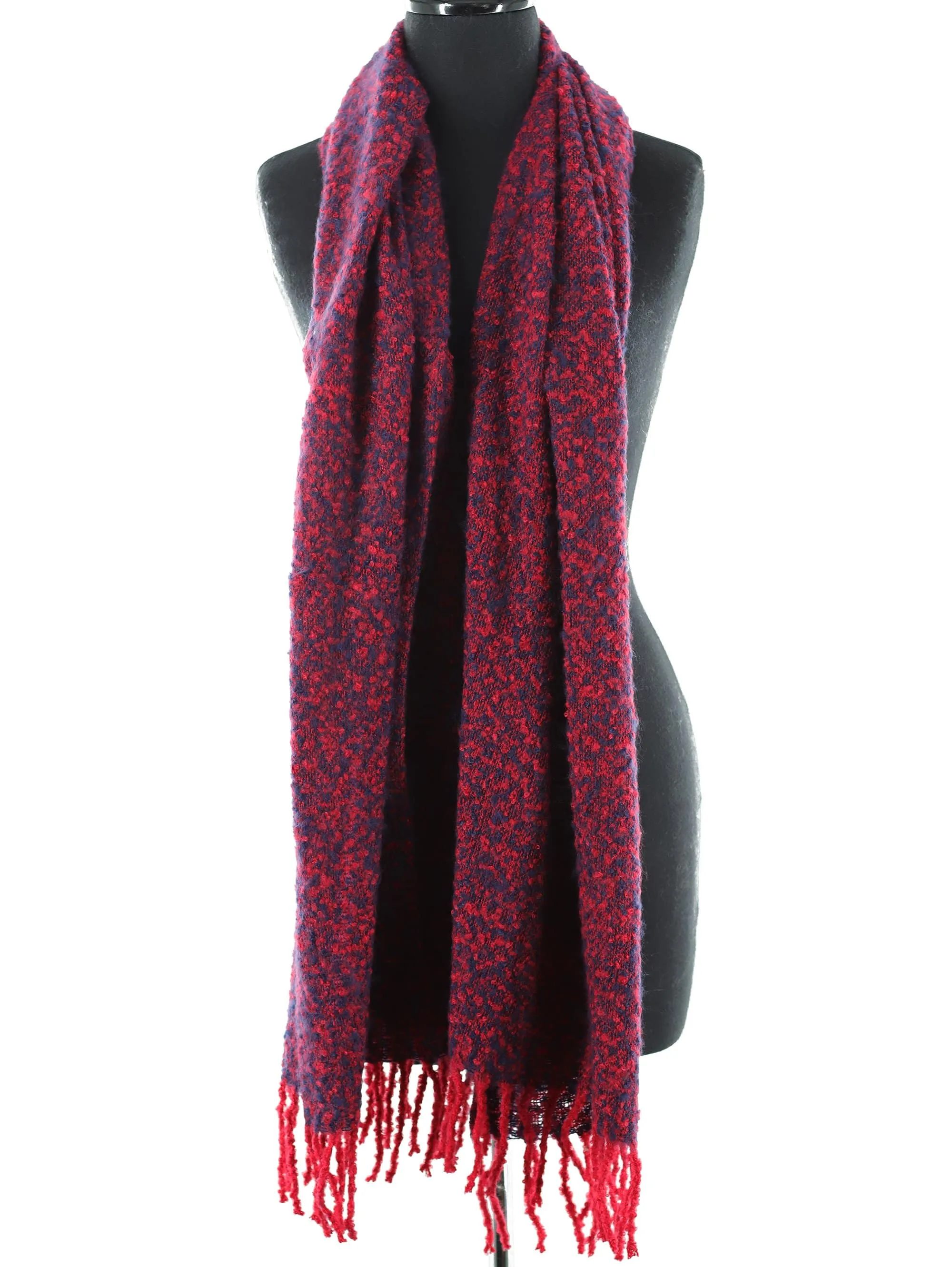 Muffler Scarf Plush with Fringe - Blue/Red