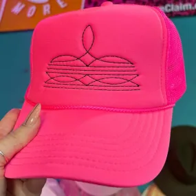 Online Exclusive | Black Boot Stitch Foam Trucker Cap in Solid Neon Pink