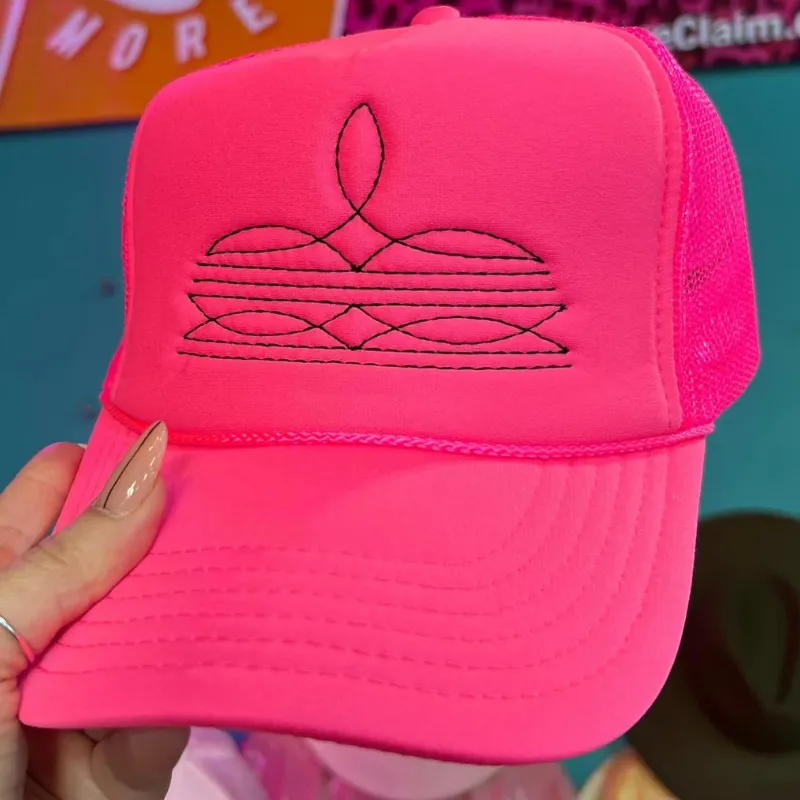 Online Exclusive | Black Boot Stitch Foam Trucker Cap in Solid Neon Pink