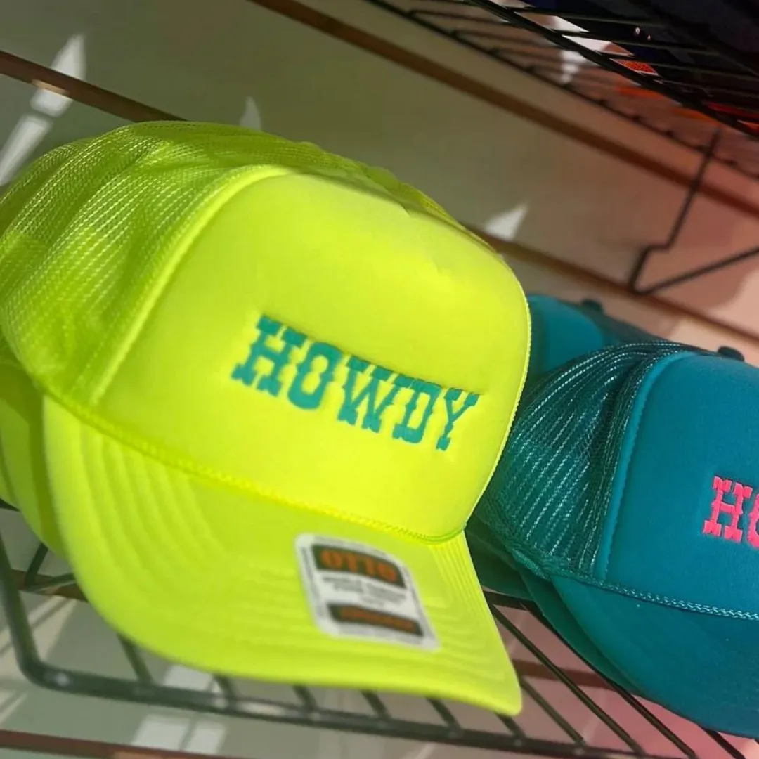 Online Exclusive | Howdy Embroidered Foam Trucker Hat in Neon Yellow