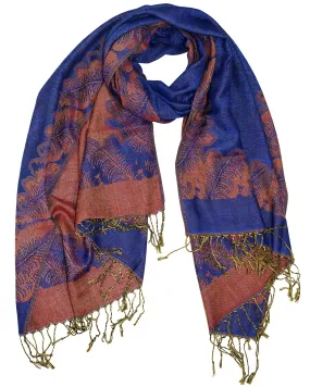 Royal Blue/ Rust Ravishing Reversible Jacquard Paisley Pashmina Shawl Wrap for Women