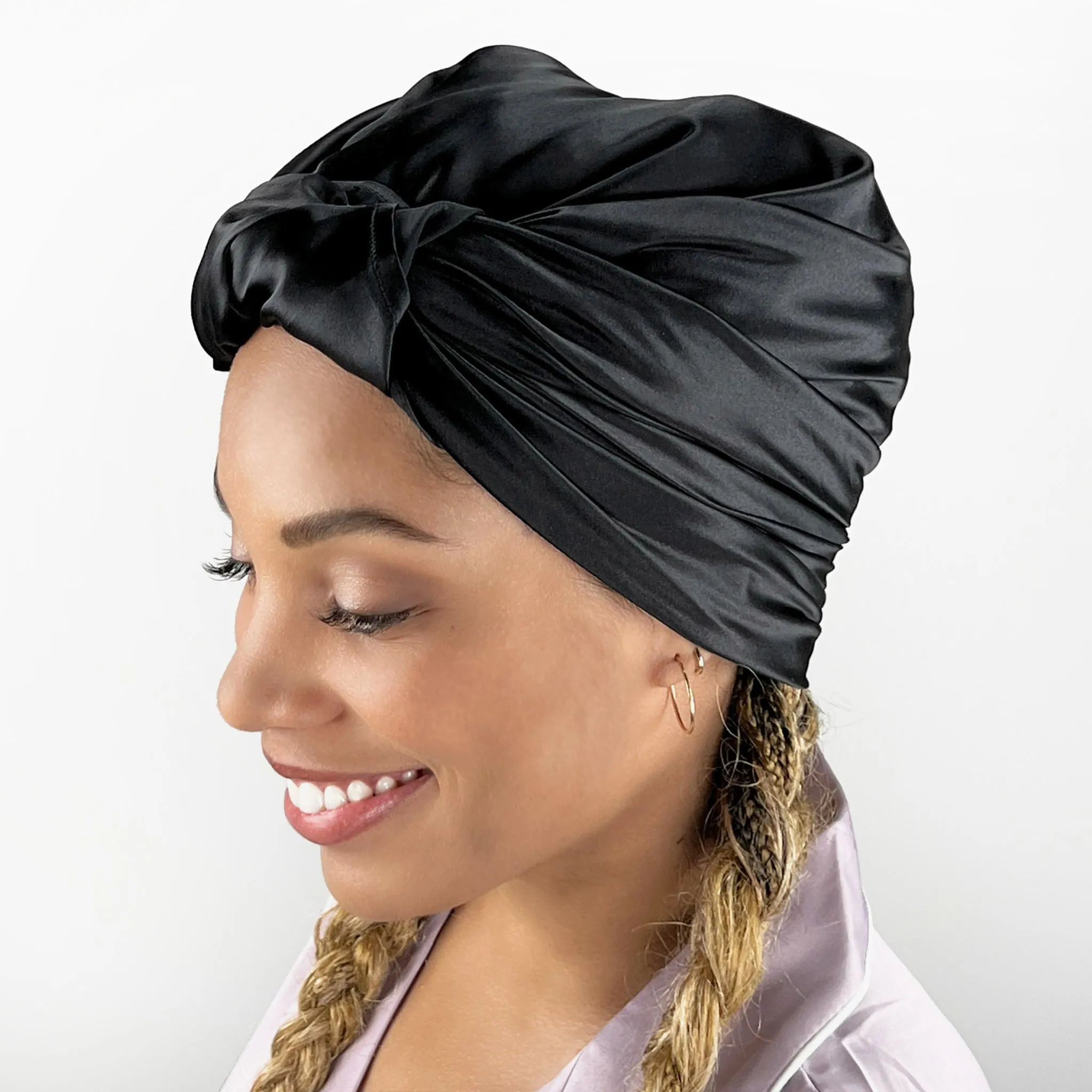 Silk Square Head Scarf - Black