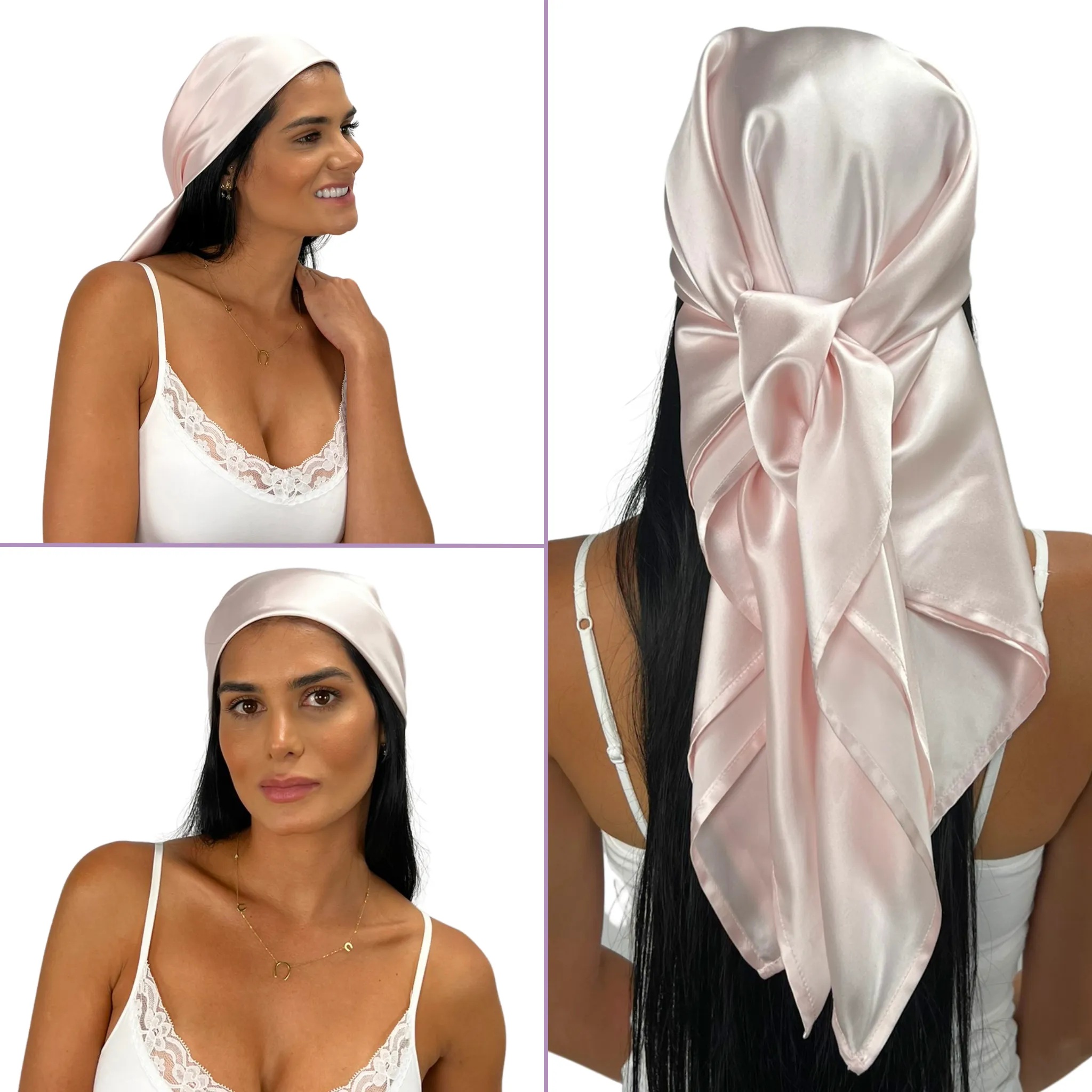 Silk Square Head Scarf - Pink