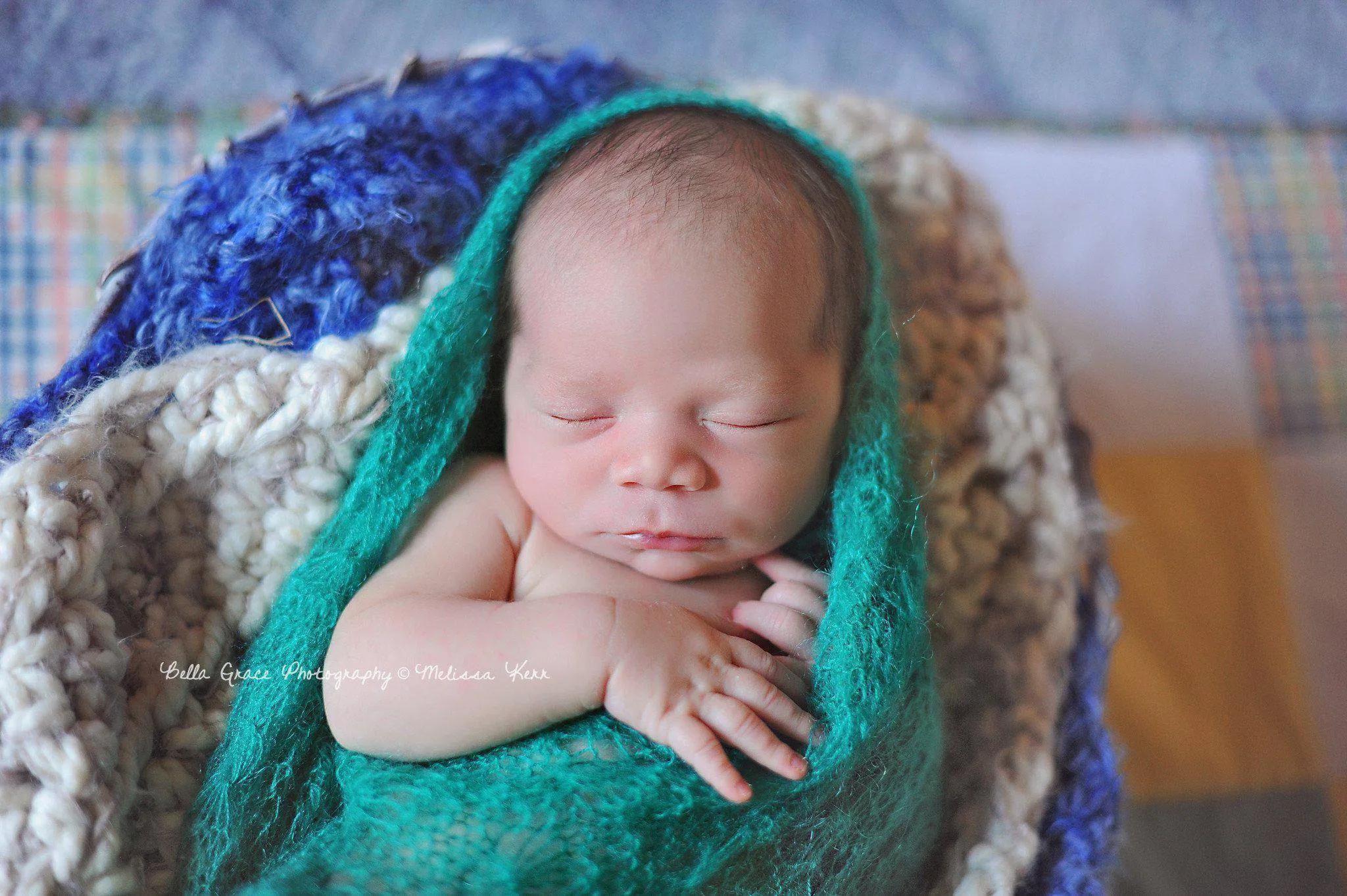 Teal Sunflower Mohair Knit Baby Wrap