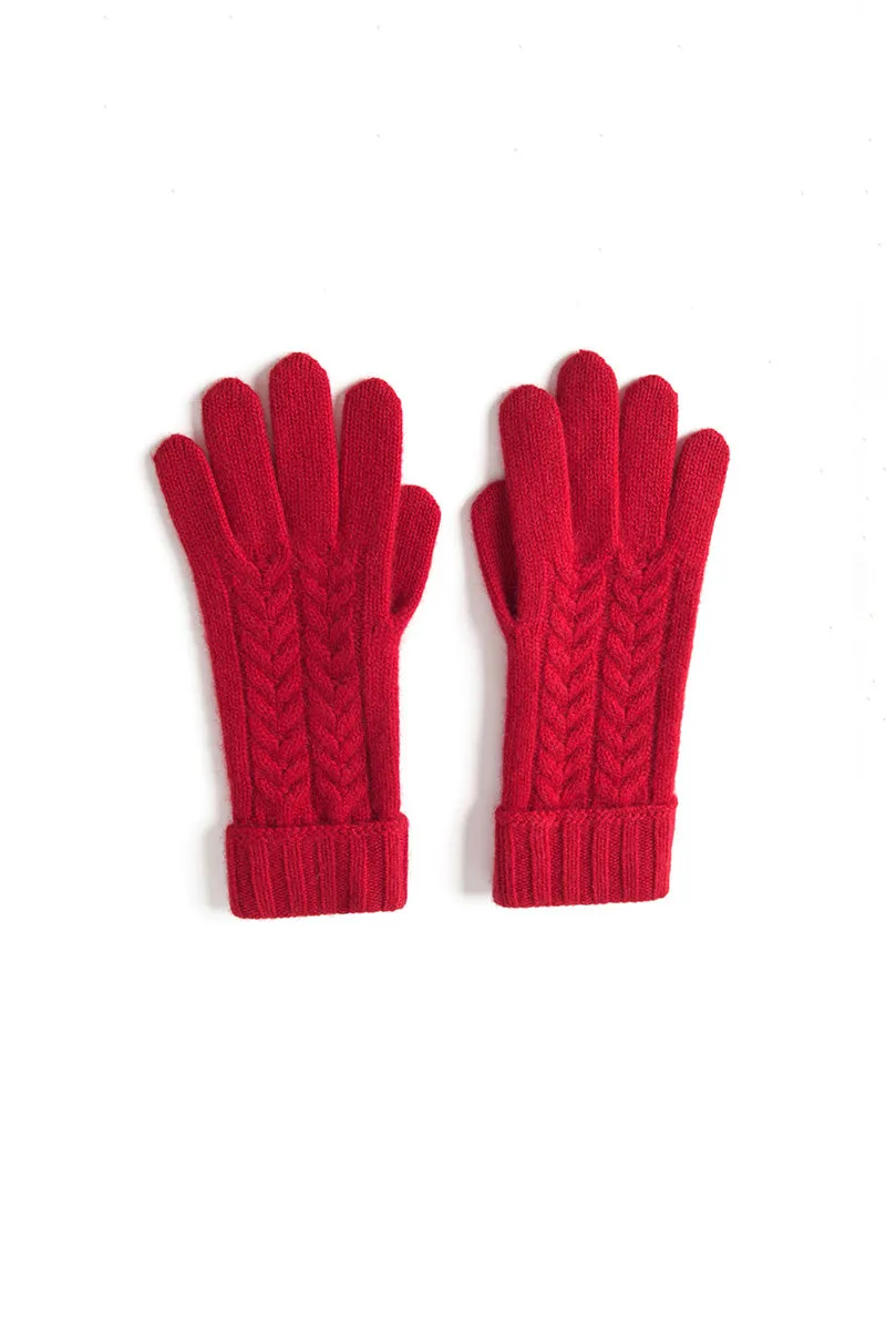 Thick Cashmere Cable Knit Gloves with Ribbed Cuffs