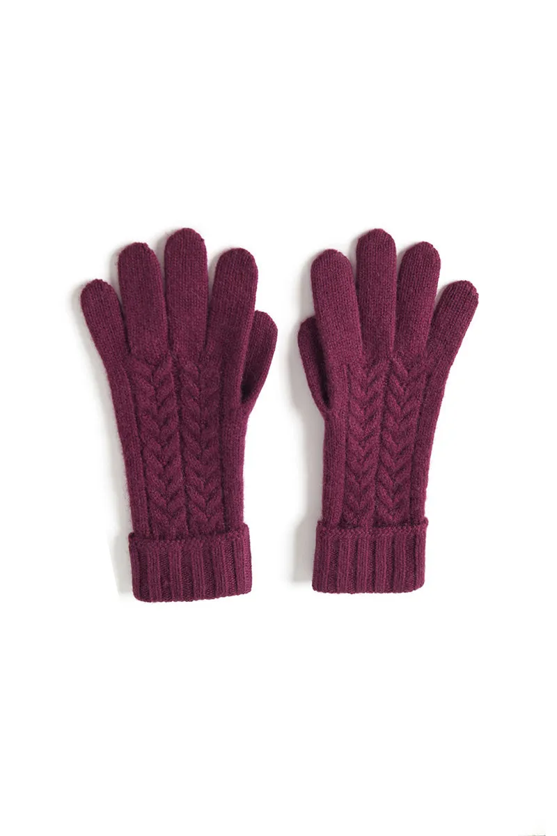 Thick Cashmere Cable Knit Gloves with Ribbed Cuffs