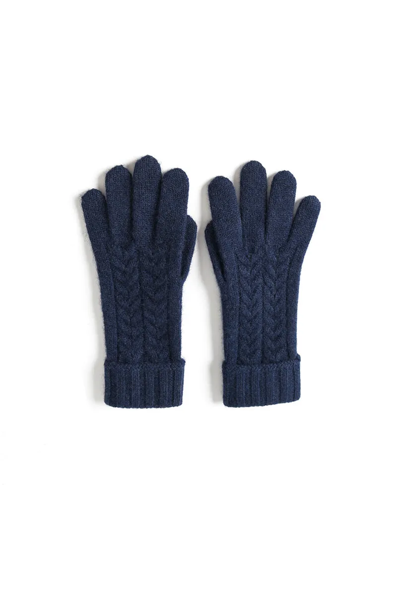 Thick Cashmere Cable Knit Gloves with Ribbed Cuffs